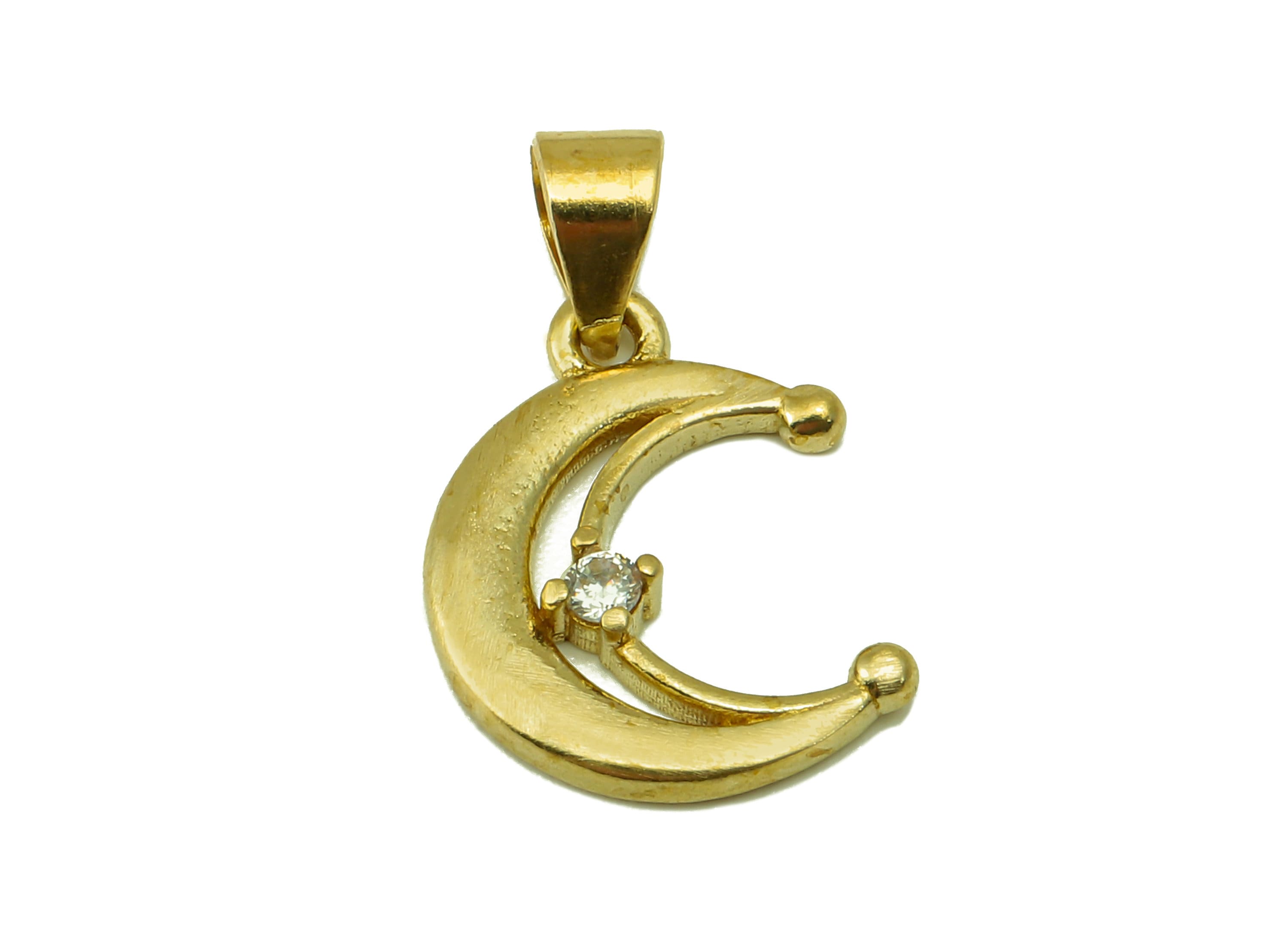 Brass Moon Earring Charms - Raw Brass Crescent Cubic Zirconia With Hoop - CZ Crescent Hollow Pendant - Jewelry Making - 16x12x2.15mm- PP8586 - DOMEDBAZAAR