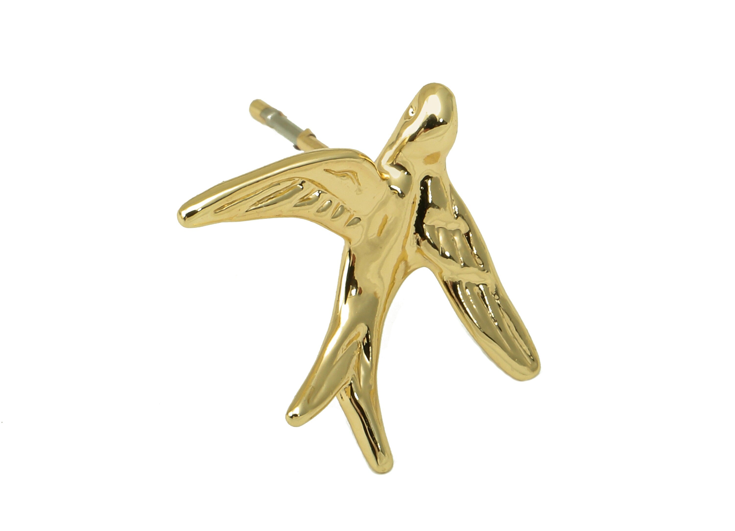 Brass Fly Bird Earring - Brass Swallow Earring Post - Animal Stud Earring -18K Real Gold-Plated Brass - 16.65 x 14.54x 1.9mm- RGP5915G - DOMEDBAZAAR