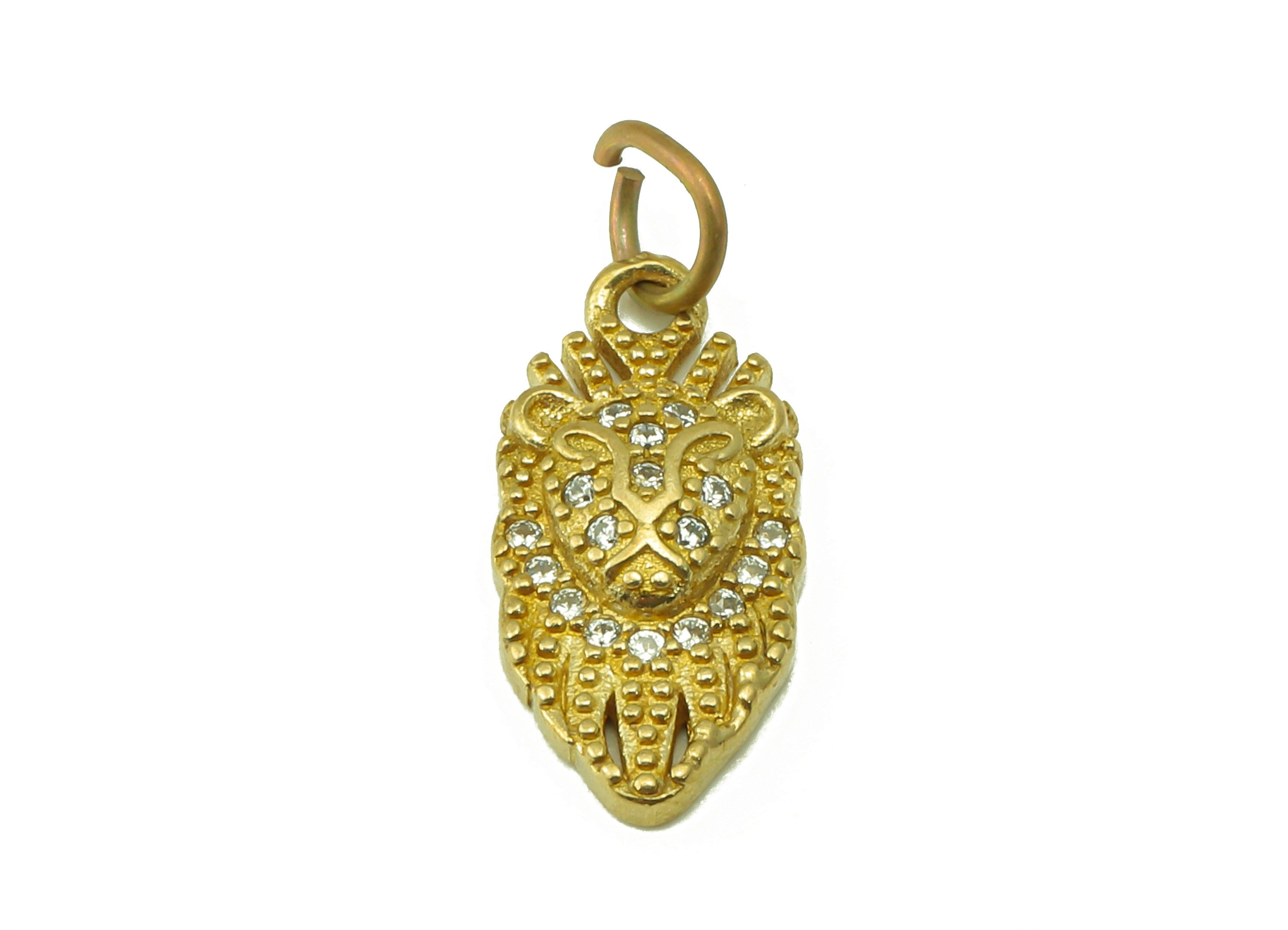 Brass Zircon lion Earring - Raw Brass Cubic Zircon Lion Pendant -CZ Animal For Necklace - Jewelry Making Supplies - 16.1x7.63x2.66mm-PP8589 - DOMEDBAZAAR