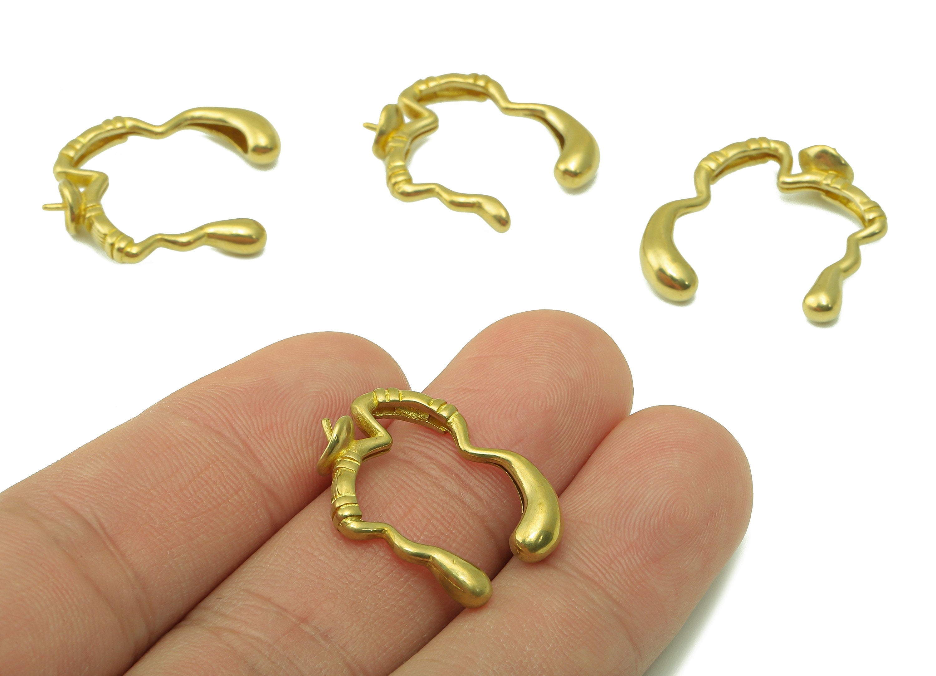 Brass Gold Plated Irregular Earrings - Brass Earring for Pearl - Brass Melting Earring - 26.48 x 19.15 x 6.07mm - PP7648 - DOMEDBAZAAR