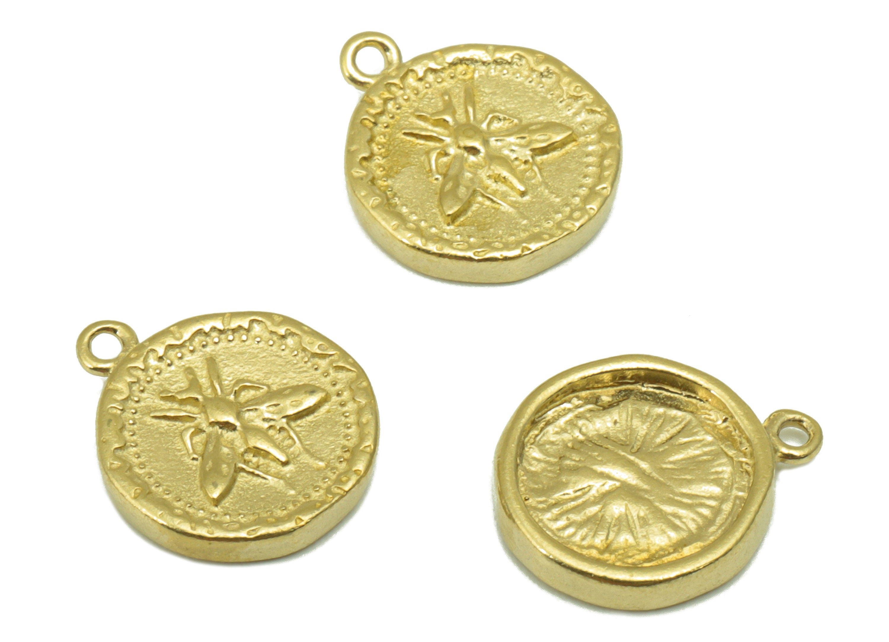 Brass Round Earring Charm- Raw Brass Bee Pendant- Flying Animal Charm-Insect Pendant - Earring Finding - For Jewelry -13 x11 x2mm -PP8404 - DOMEDBAZAAR