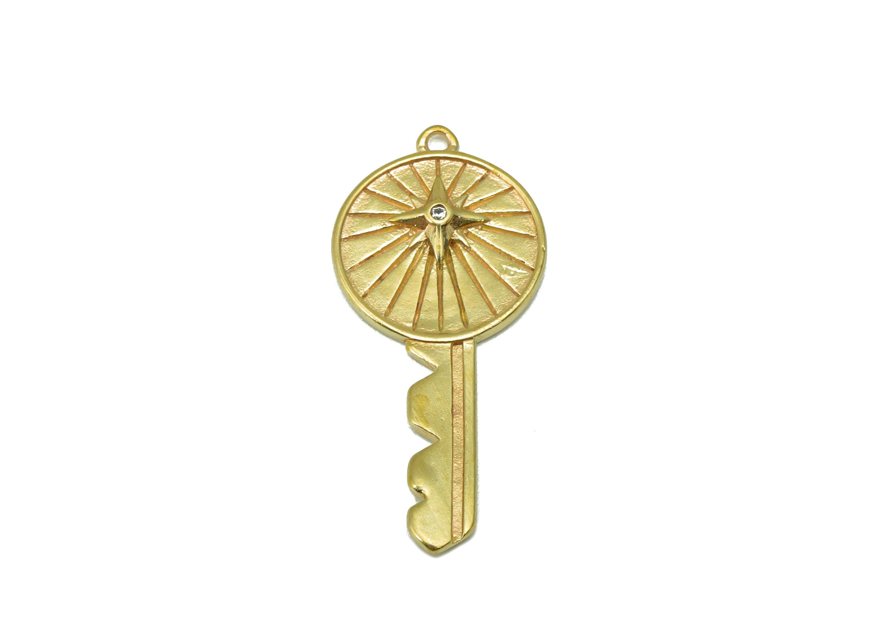 Brass Key Earring Charm - Raw Brass Key Pendant - CubicZircons -For Earring - Jewelry Supplies -29 x 13 x2.1mm-PP8436 - DOMEDBAZAAR