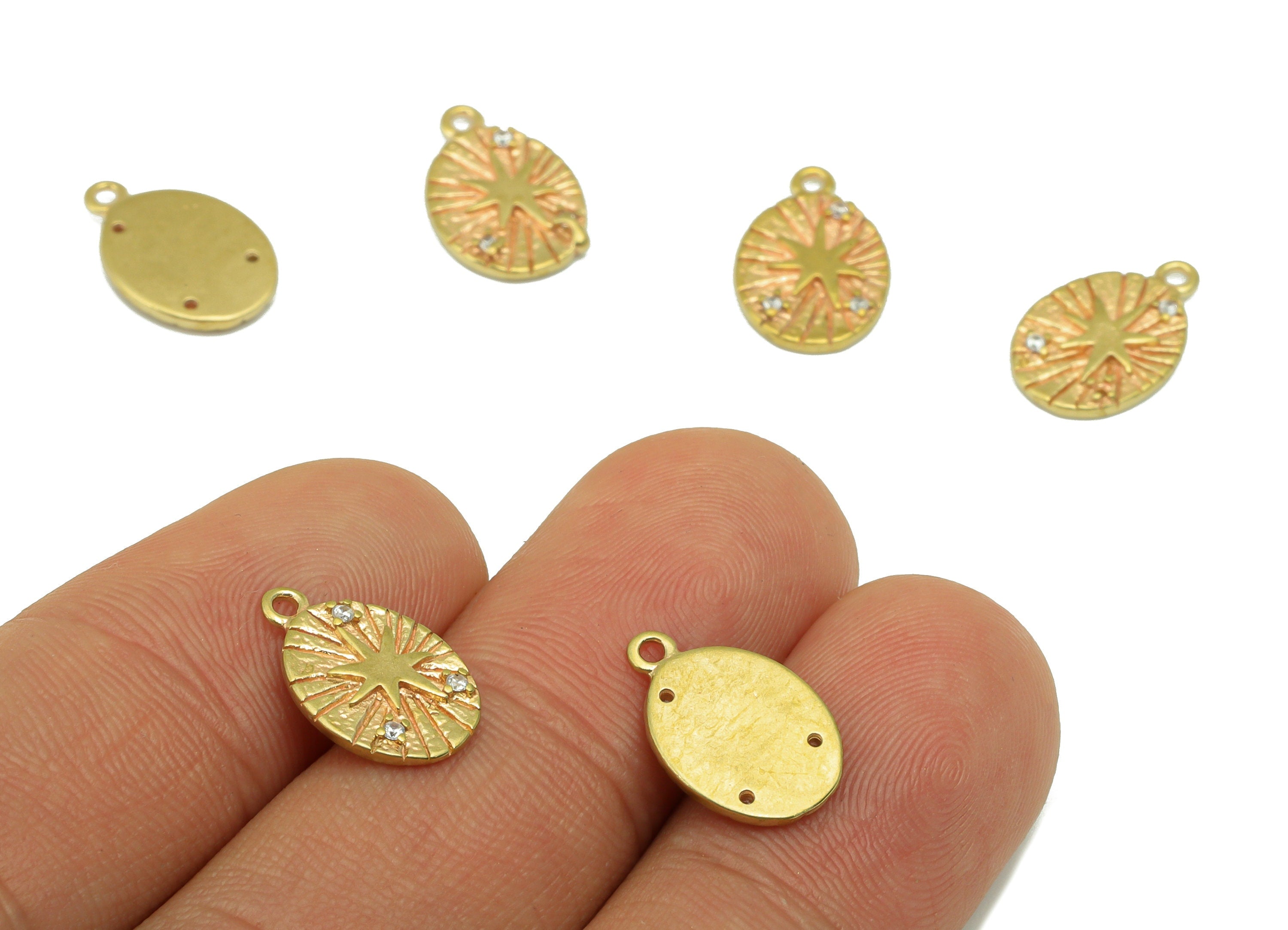 Brass Oval Earring Charm- Raw Brass Awn star Pendant-Star Charm - Cubic Zircon - Earring Finding - Jewelry Supplies-14x9x2.05mm-PP8446 - DOMEDBAZAAR