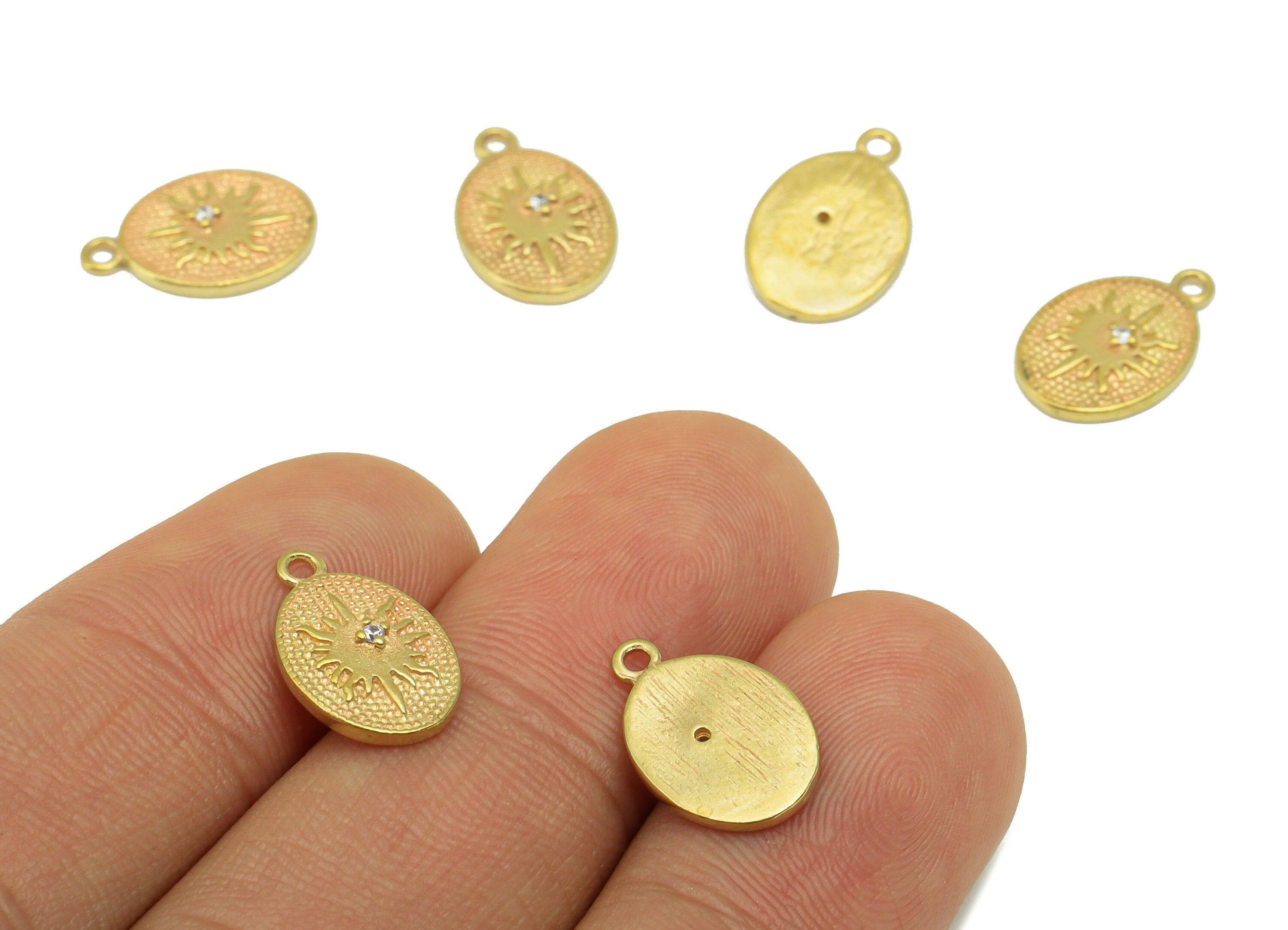Brass Oval Earring Charm - Raw Brass Awn star Pendant-Polka Dot Charm - Cubic Zircon - Earring Finding -Jewelry Supplies-14x9x2.05mm-PP8442 - DOMEDBAZAAR