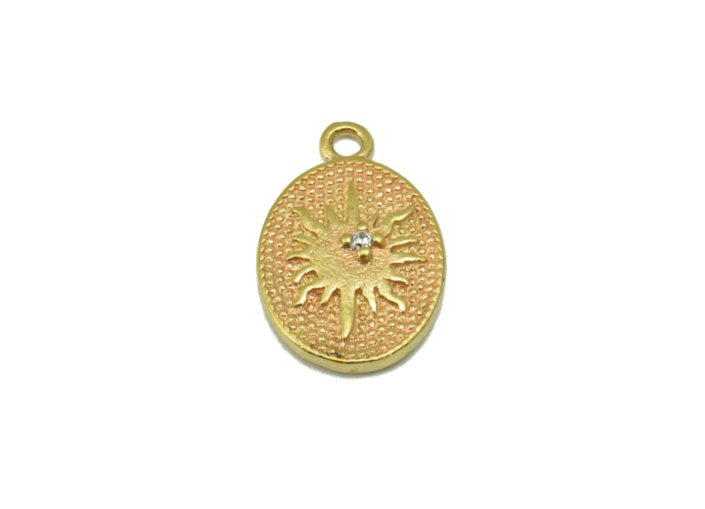 Brass Oval Earring Charm - Raw Brass Awn star Pendant-Polka Dot Charm - Cubic Zircon - Earring Finding -Jewelry Supplies-14x9x2.05mm-PP8442 - DOMEDBAZAAR