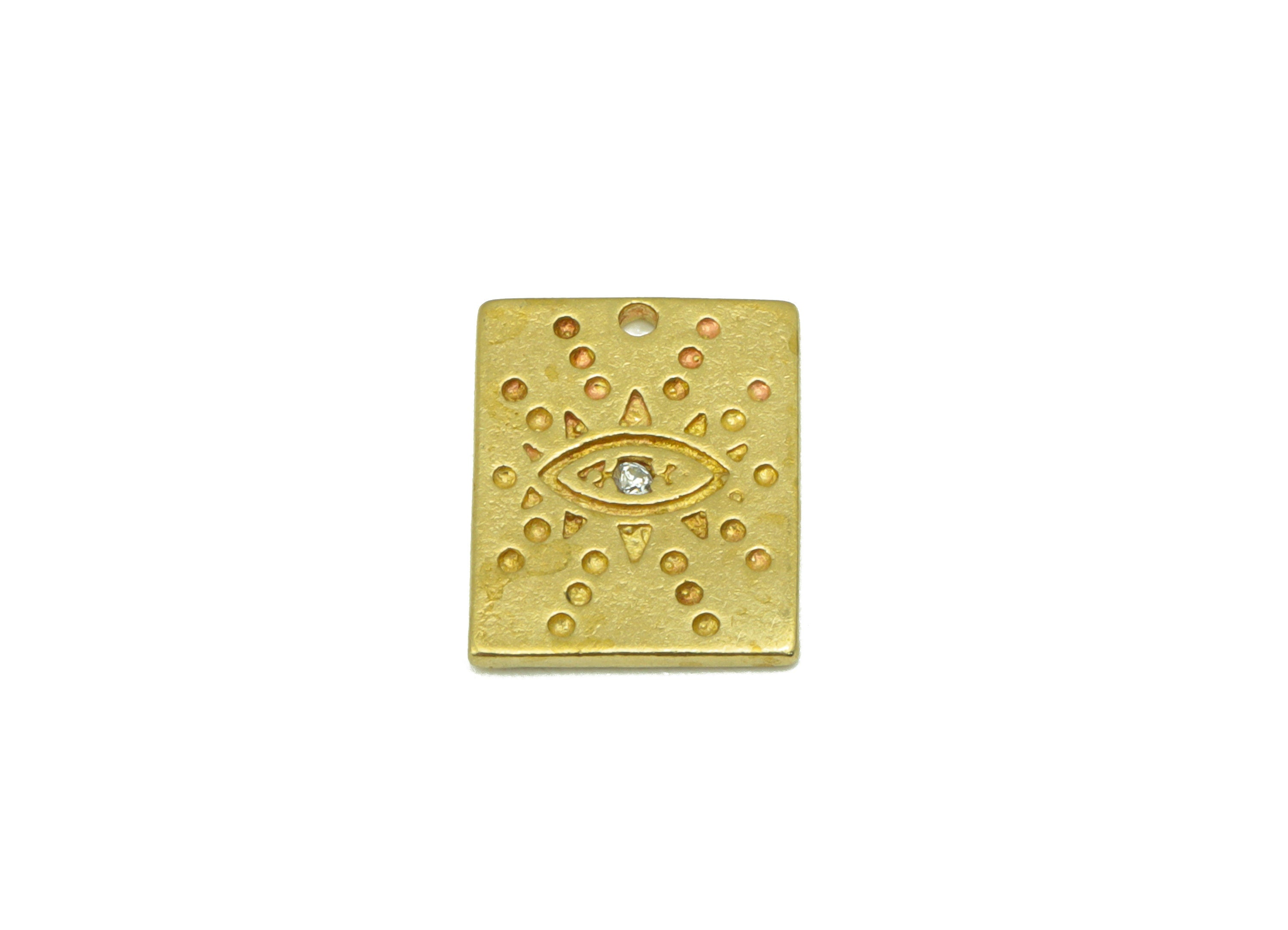 Brass Rectangle Earring Charm - Raw Brass Eye Pendant -Cubic Zircon -ForEarring - Jewelry Supplies -12 x9 x 1.09mm-PP8447 - DOMEDBAZAAR