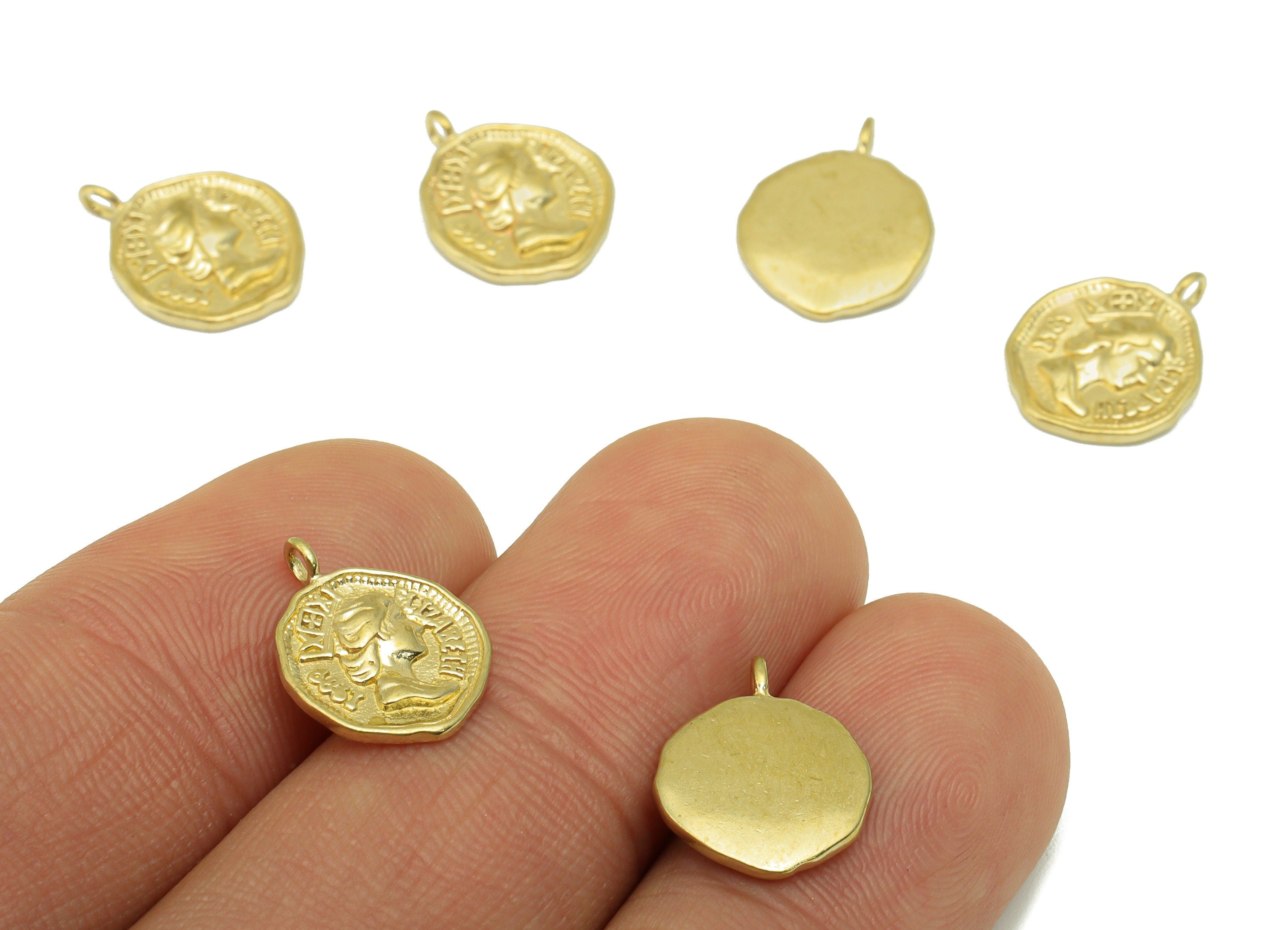 Brass Circle Earring Charm - Raw Brass Old Coin Looking Pendant - Empress Charm -Earring Finding -14 x11x1.92mm-PP8403 - DOMEDBAZAAR