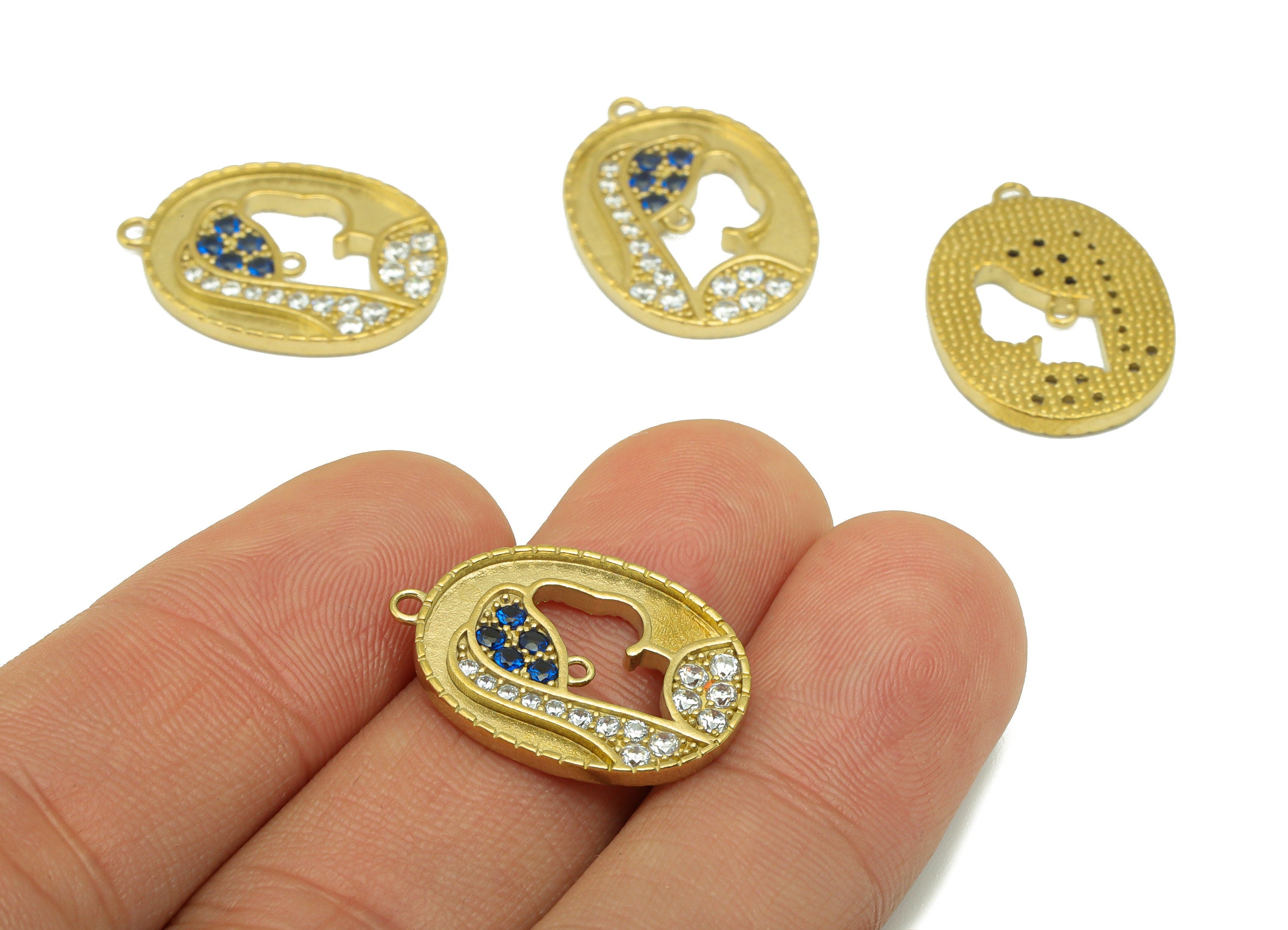 Brass Oval Earring Charm-Raw Brass Lady Portrait Pendant-Cubic Zircon-Girl With A Pearl Earring -Jewelry Supplies-22mm x16mm x1.83mm-PP8401 - DOMEDBAZAAR