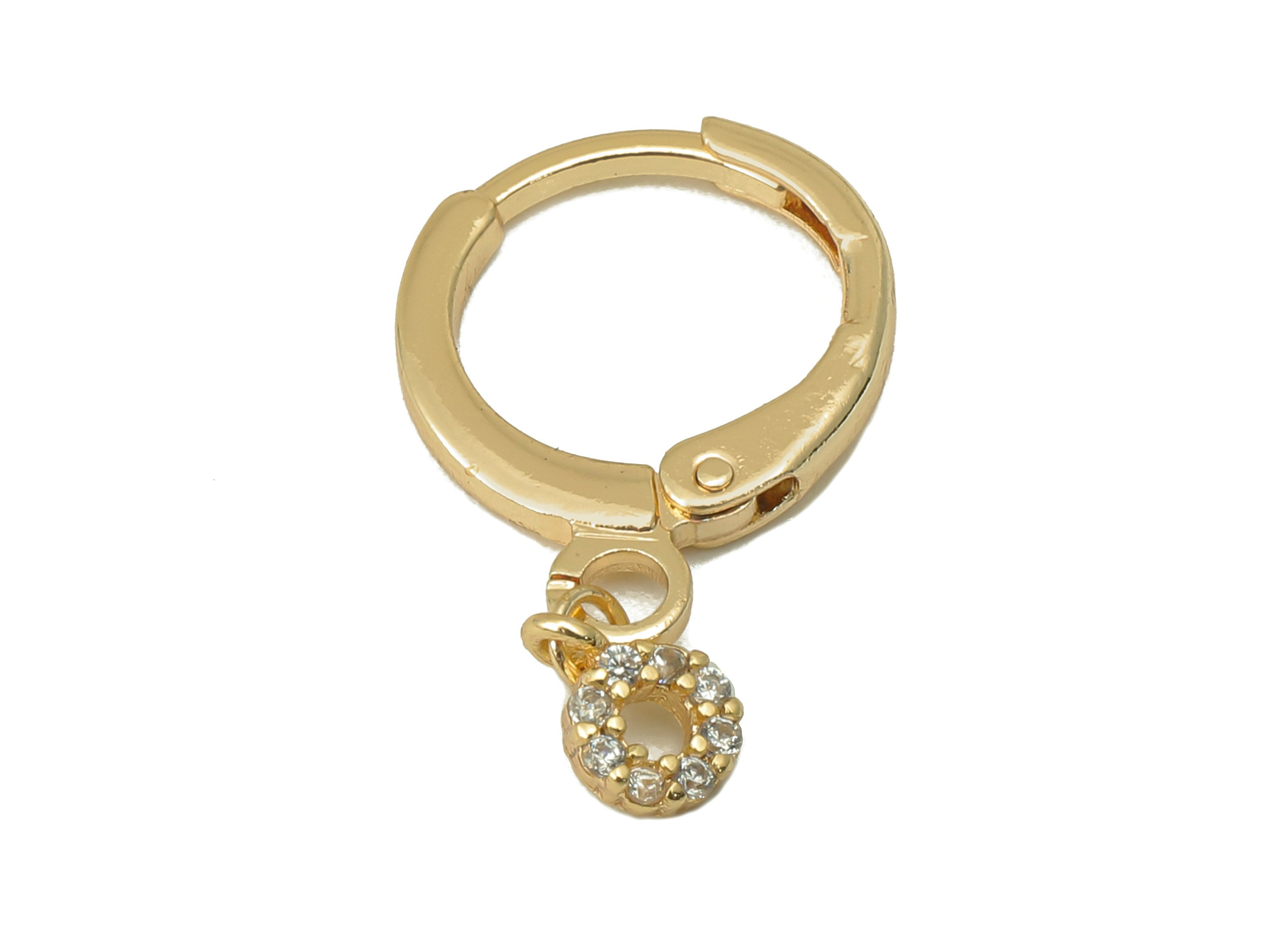 Brass Clasp Earring - Brass CZ Mini Round Lever back Earring Huggie - Cubic Zirconia Semi Hoop- 18K Real Gold Plating - 21x11x2mm - RGP6068 - DOMEDBAZAAR