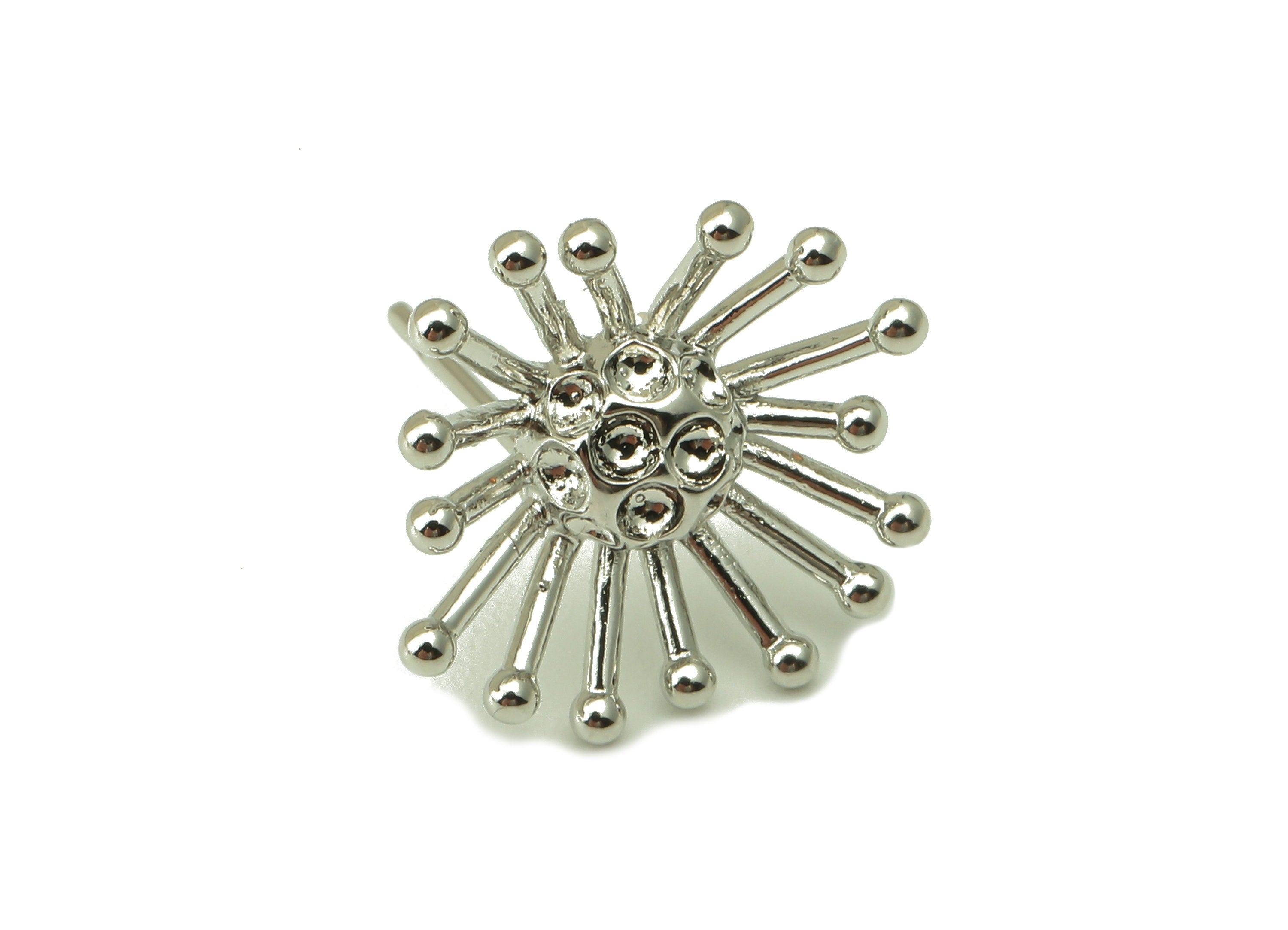 Silver Dandelion Stud - Blooming Flower Earring Post - Botanical Stud Earring - 18K Real White Gold Plated -15.2x14.7x1.9mm- RGP5917S - DOMEDBAZAAR
