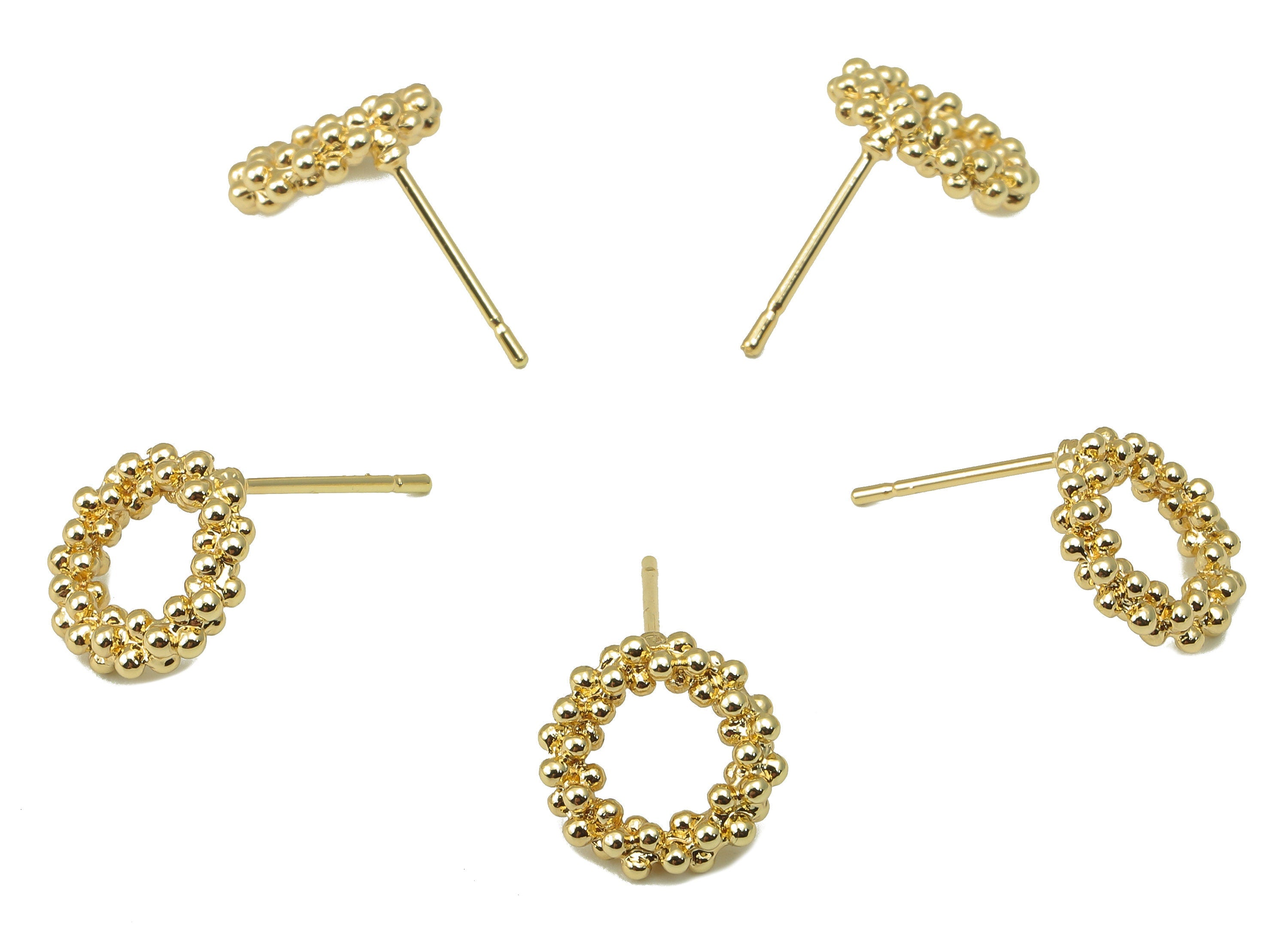 Brass Garland Stud - Circle Decoration Earring Post - Bubbles Ring - Balls Ring-18K Real Gold Plated -11.1x 11.1x2.88mm- RGP5918G - DOMEDBAZAAR
