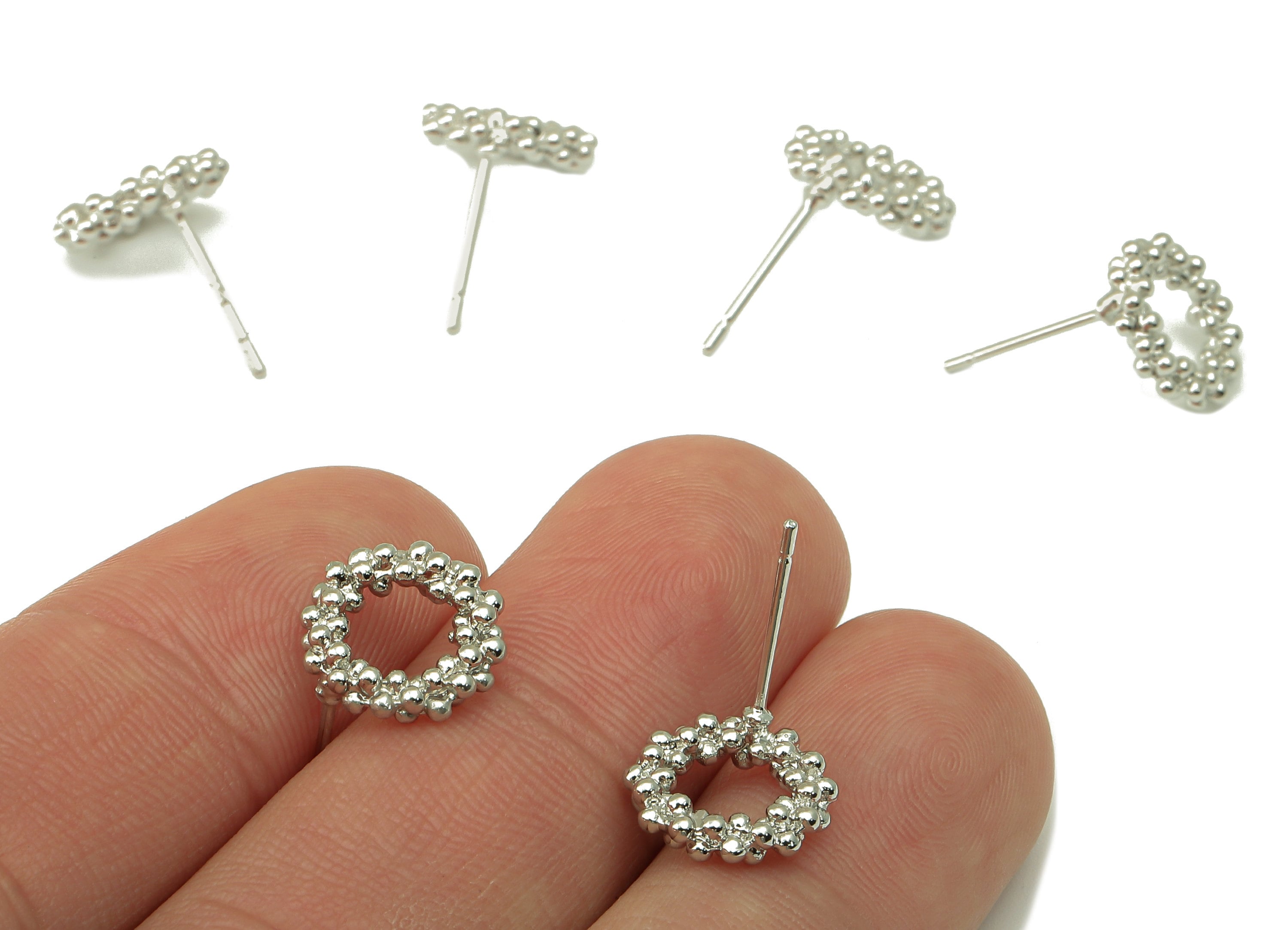 Silver Garland Stud - Circle Decoration Earring Post - Bubbles Ring-Balls Ring- 18K Real White Gold Plated -11x 11x3mm- RGP5918S - DOMEDBAZAAR
