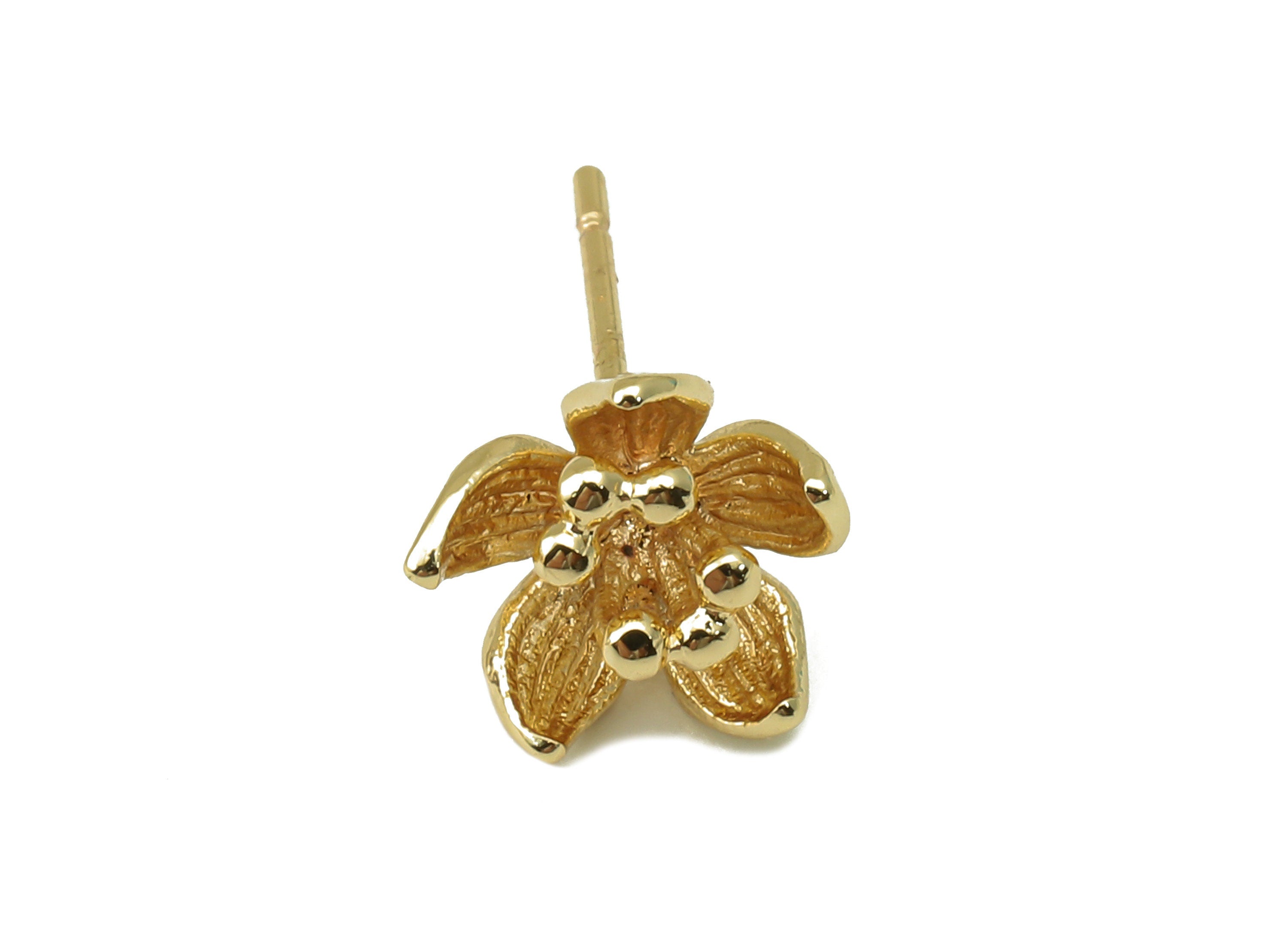 Brass Tulip Stud Earring - Waterlily Earring Post - Botanical Earring - 18K Real Gold Plated - 9x8.5x1.3mm RGP5919G - DOMEDBAZAAR
