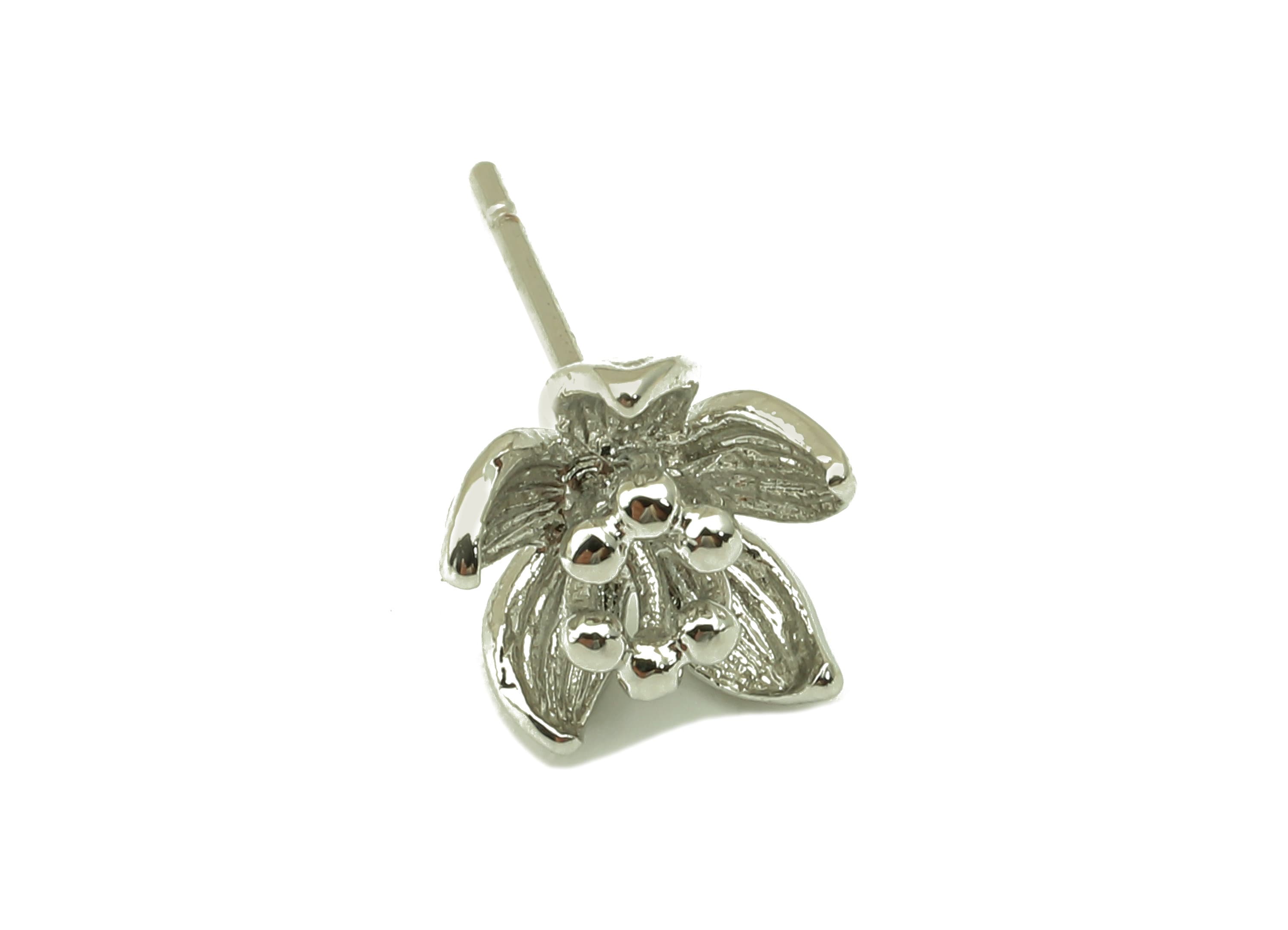Silver Tulip Stud Earring - Watrelily Earring Post - Botanical Earring - 18K Real White Gold Plated - 9x8.5x1.3mm RGP5919S - DOMEDBAZAAR