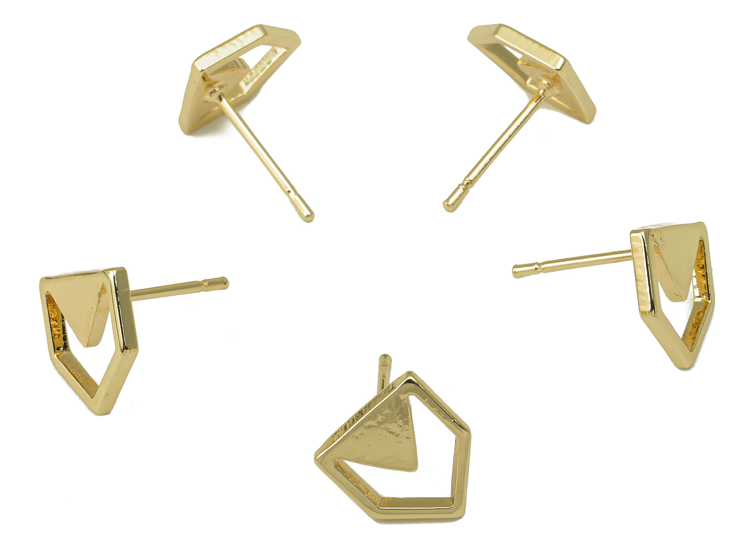 Brass Pentagon Stud Earring - Mini House Earring Post - Hollow Triangle Earring - 18K Real Gold Plated - 10x9.2x1.3mm- RGP5920G - DOMEDBAZAAR