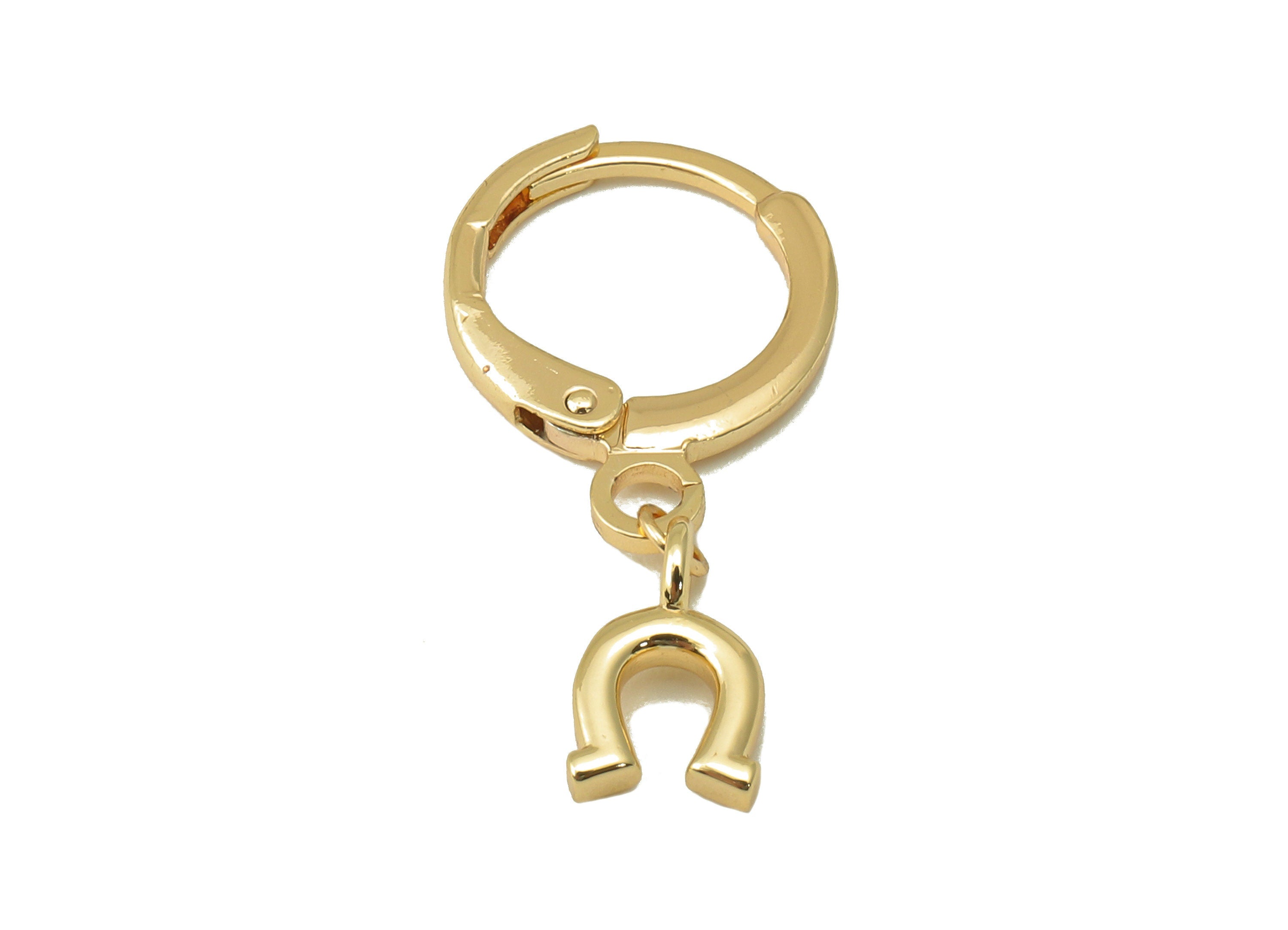 Brass Clasp Earring - Brass U Lever back Earring Huggie - Magnet Hoop- 18K Real Gold Plating -23.28x11.42x1.65mm - RGP6090 - DOMEDBAZAAR