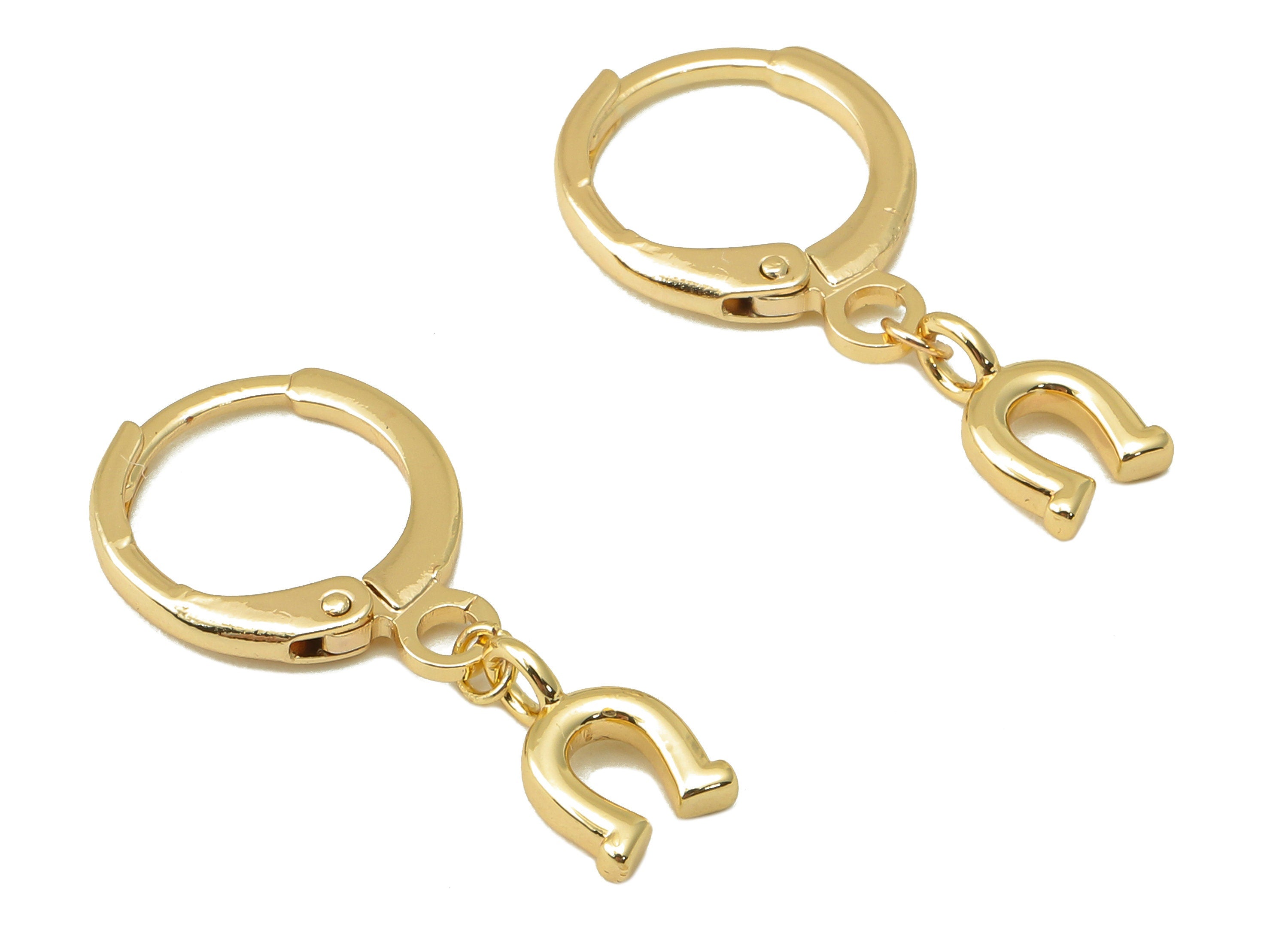 Brass Clasp Earring - Brass U Lever back Earring Huggie - Magnet Hoop- 18K Real Gold Plating -23.28x11.42x1.65mm - RGP6090 - DOMEDBAZAAR
