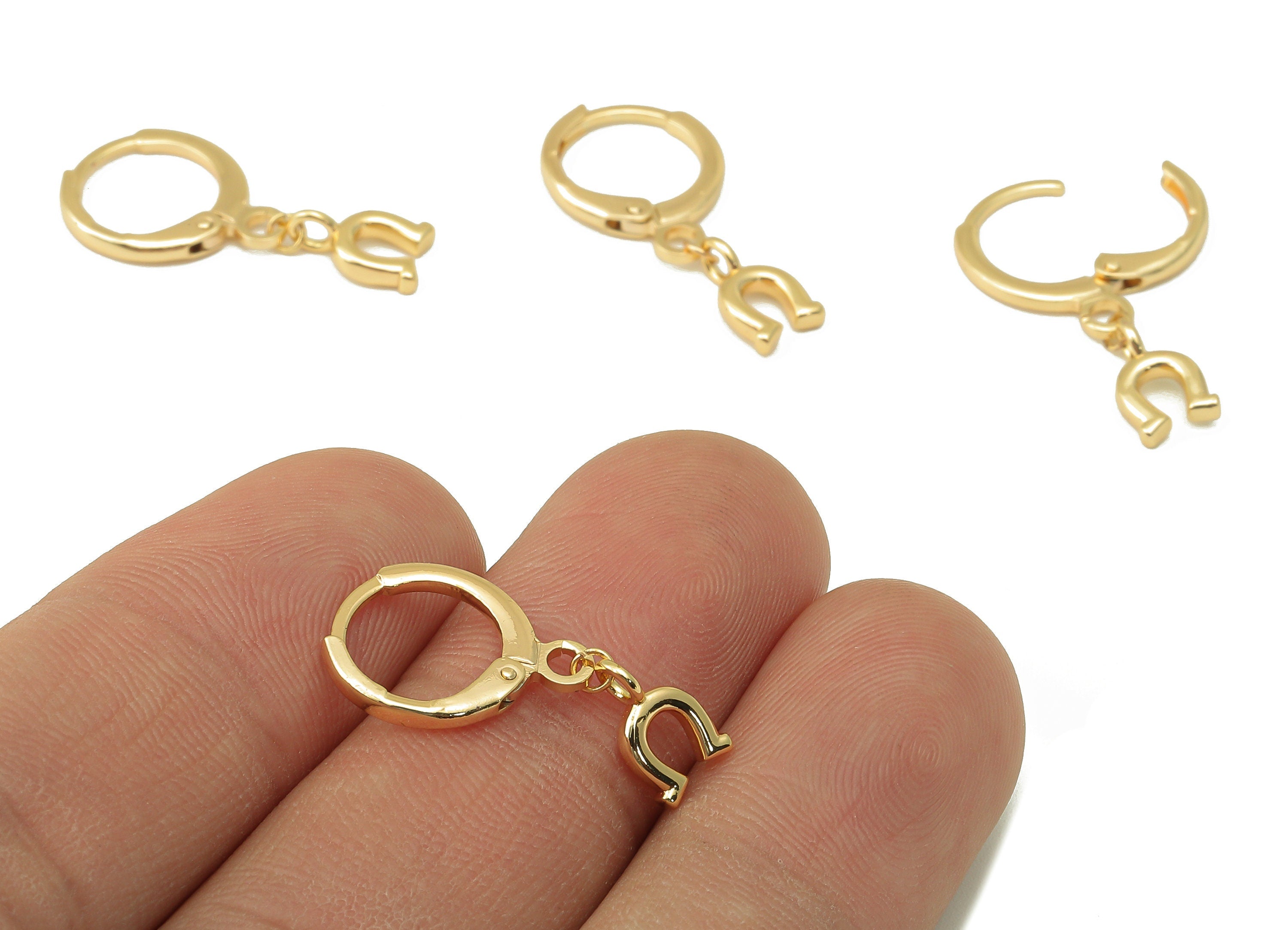 Brass Clasp Earring - Brass U Lever back Earring Huggie - Magnet Hoop- 18K Real Gold Plating -23.28x11.42x1.65mm - RGP6090 - DOMEDBAZAAR