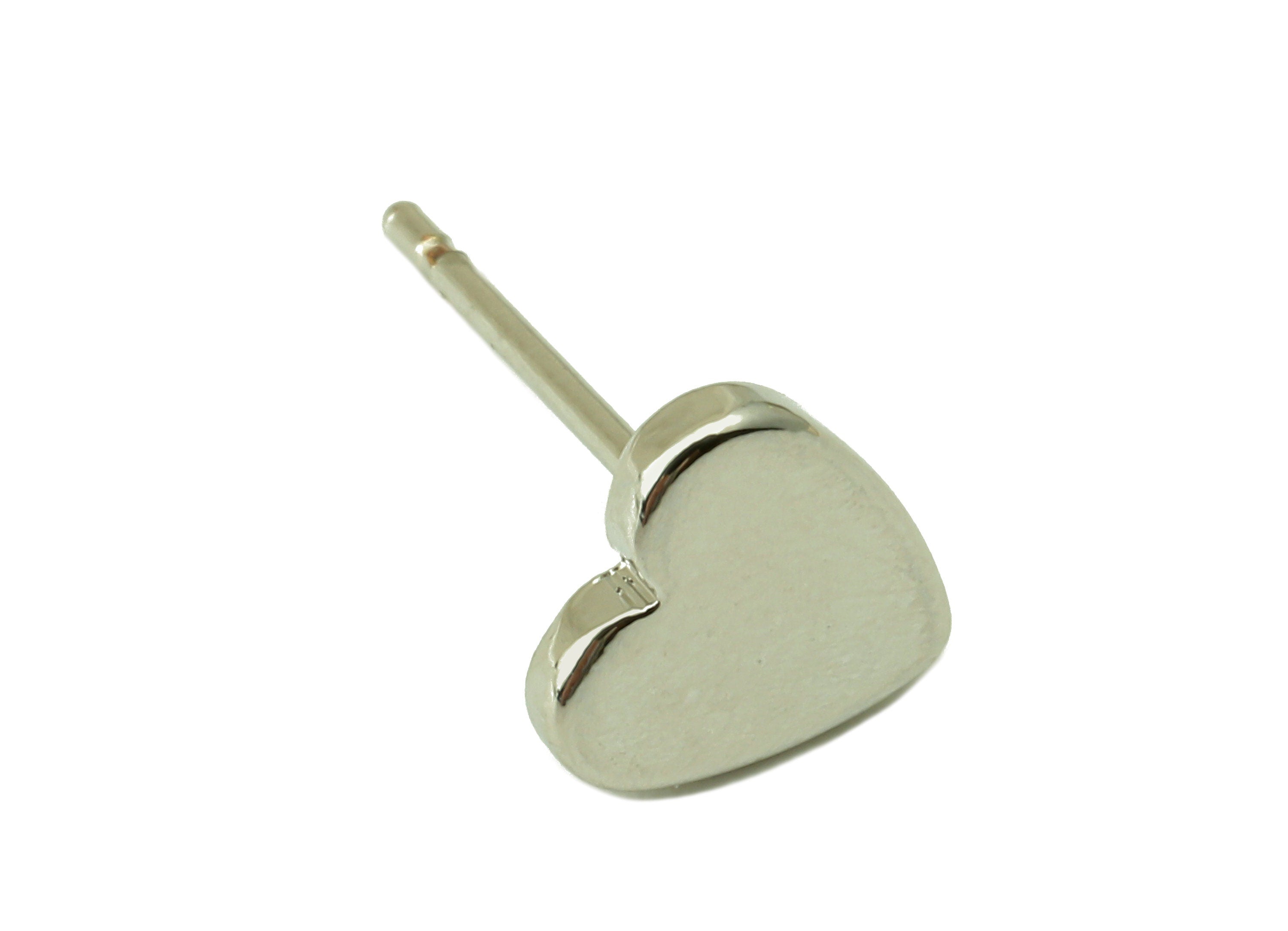 Silver Mini Love Heart Stud - Smooth Silvery Cute Heart Post - Cubic Heart Stud Earring - 18K Real White Gold Plated - 8x8x1.5mm- RGP5921S - DOMEDBAZAAR