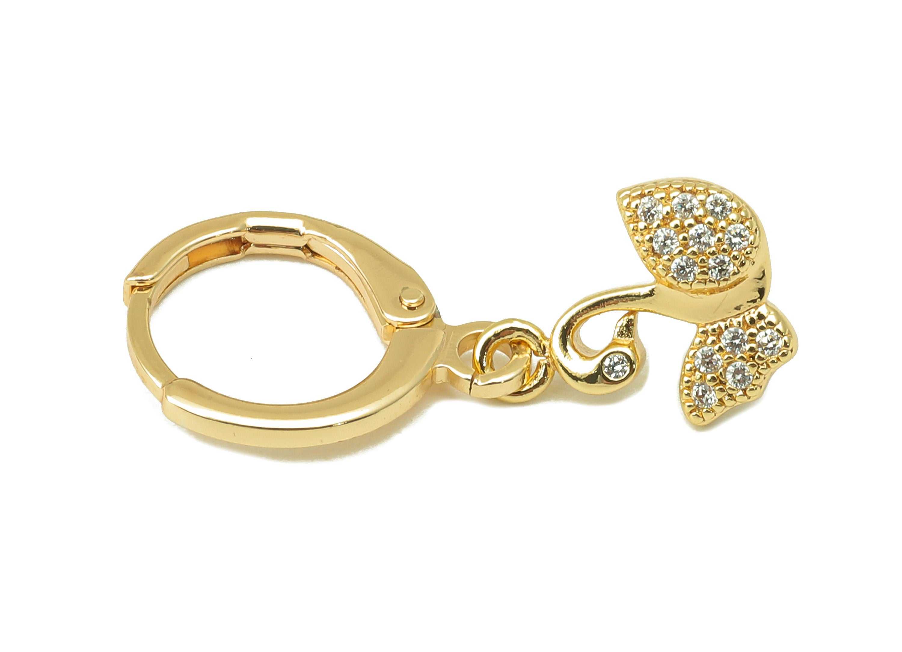 Brass Clasp Earring - Brass CZ Swan Lever back Earring Huggie - Cubic Zirconia White Swan Hoop- 18K Real Gold Plating -22x11.5x1mm - RGP6096 - DOMEDBAZAAR