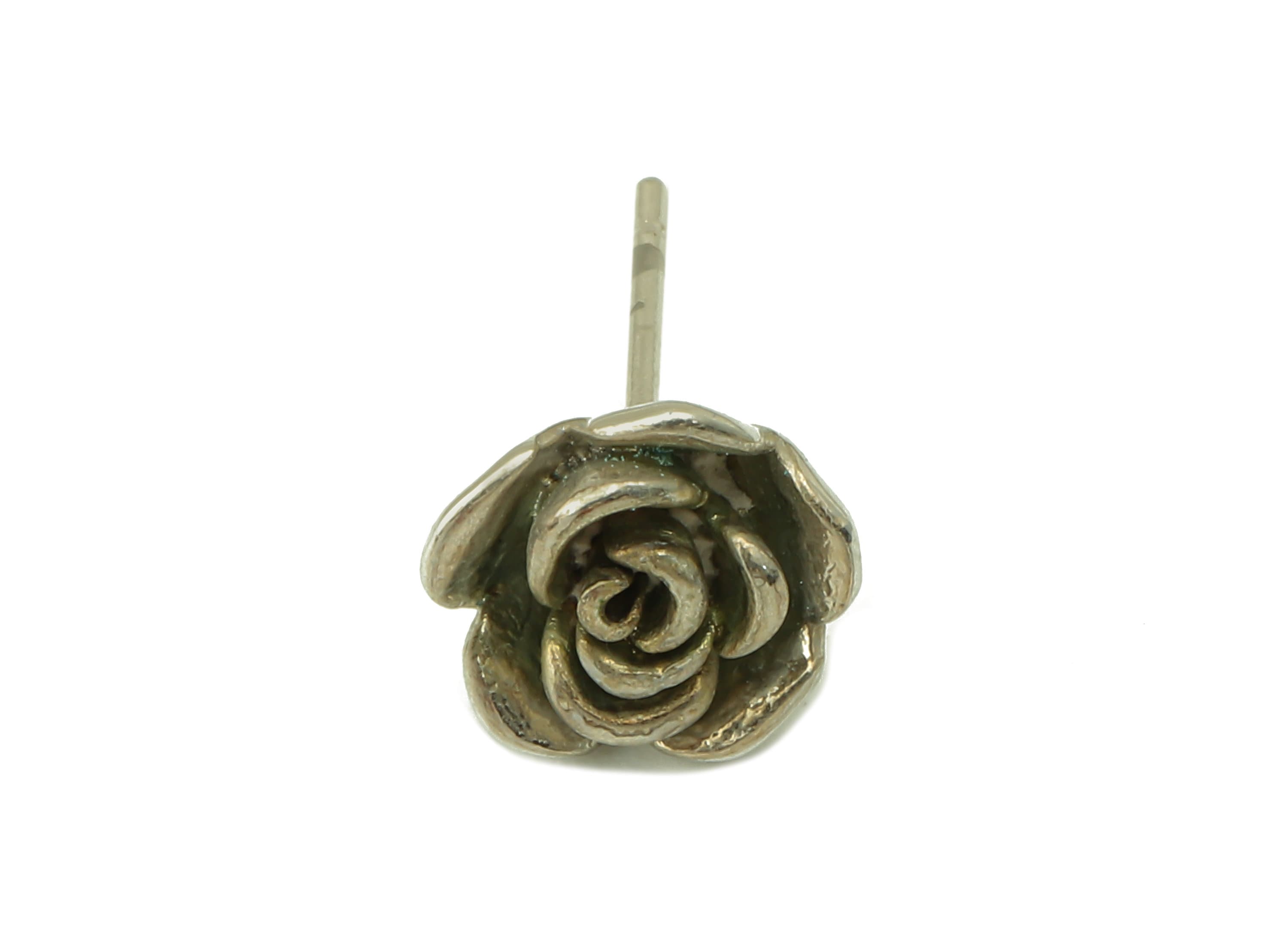 Silver Rose Stud - Petals Earring Post - Flower Stud Earring - Botanical Earrings- 18K Real White Gold Plated - 9.3x9x0.8mm RGP5922S - DOMEDBAZAAR