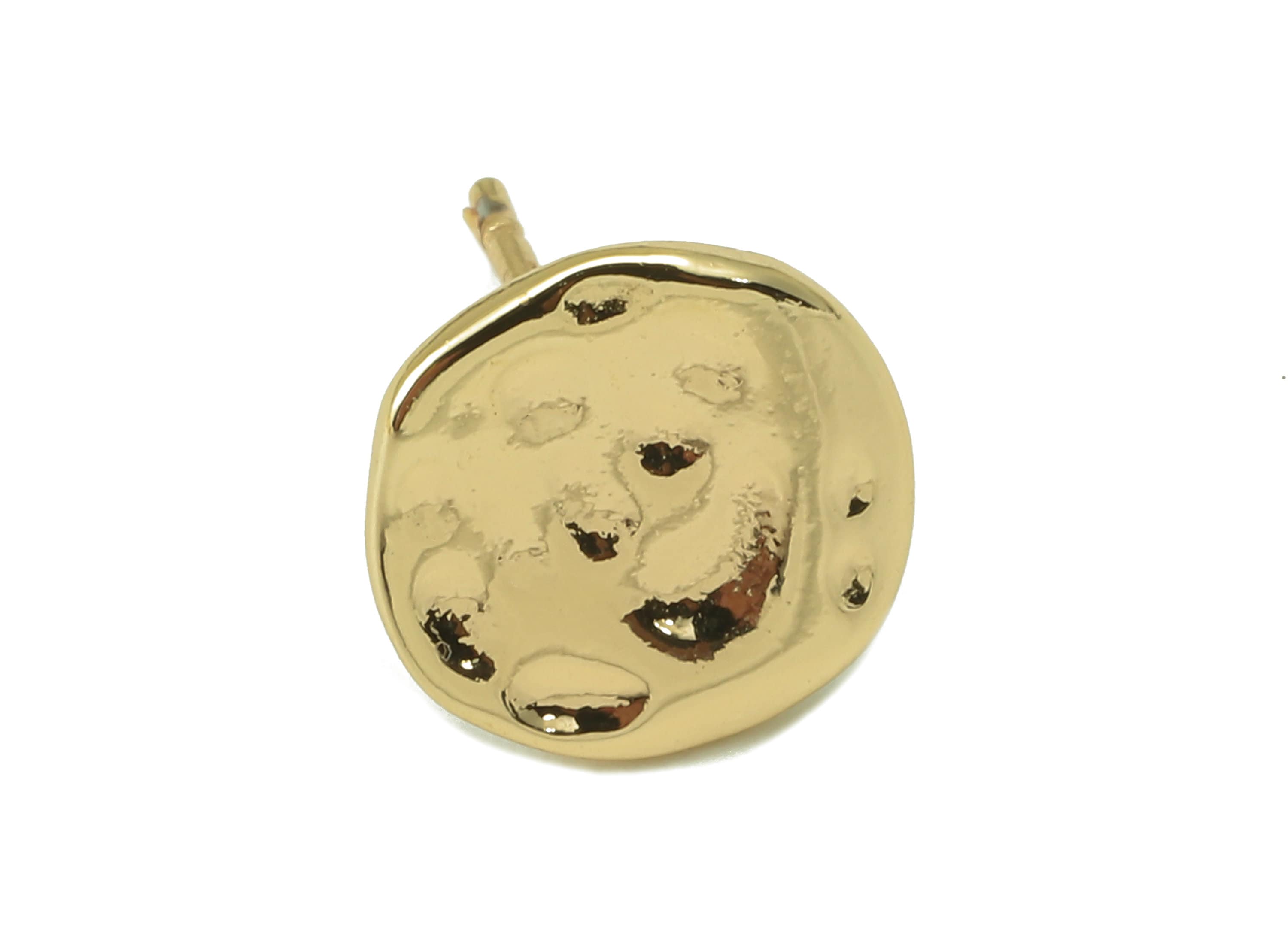 Brass Hammered Earring Stud - Textured Round Earring Post - Irregular Circle Stud Earrings- 18K Real Gold Plated - 10x10x1mm-RGP5923G - DOMEDBAZAAR