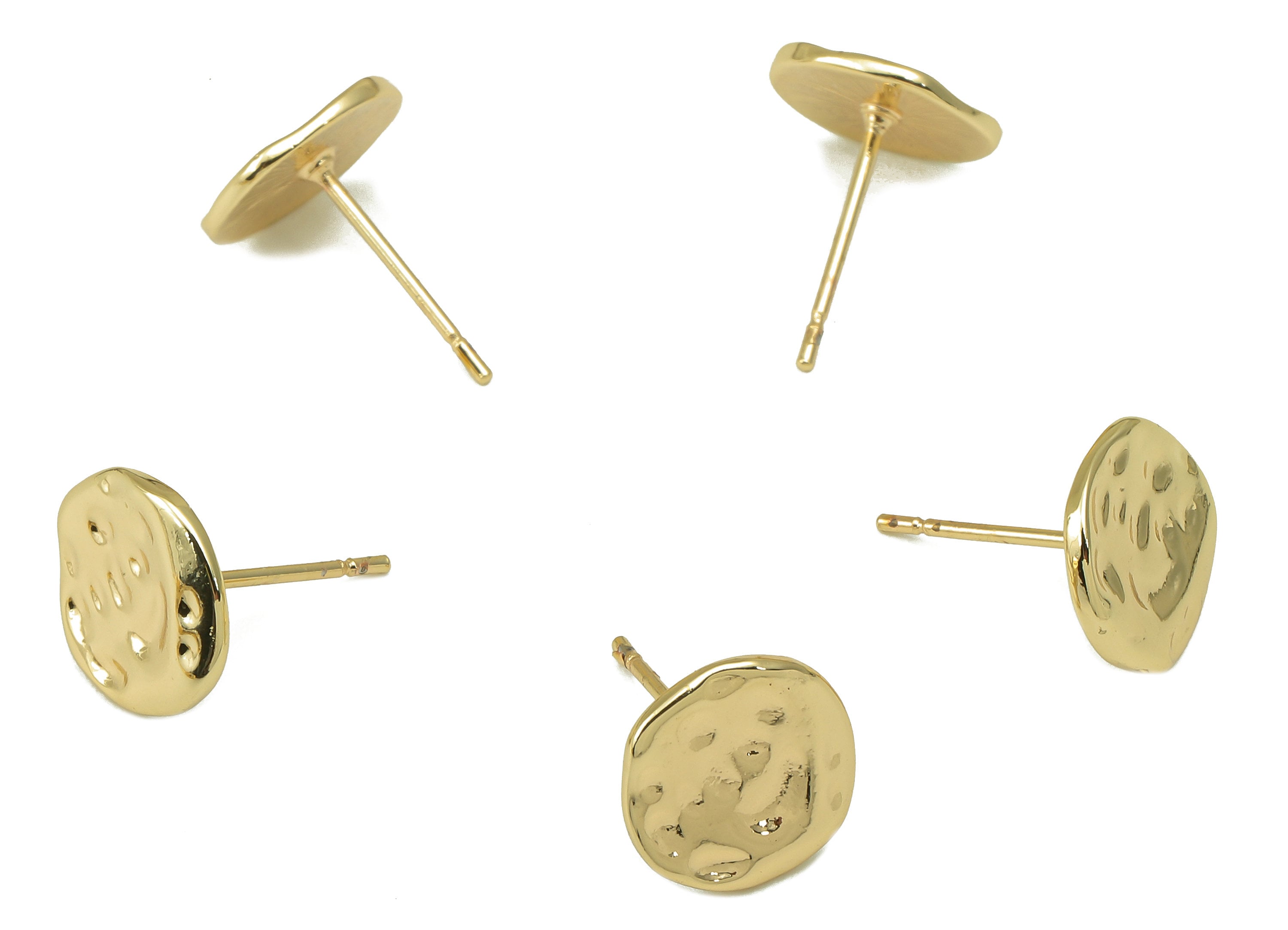 Brass Hammered Earring Stud - Textured Round Earring Post - Irregular Circle Stud Earrings- 18K Real Gold Plated - 10x10x1mm-RGP5923G - DOMEDBAZAAR