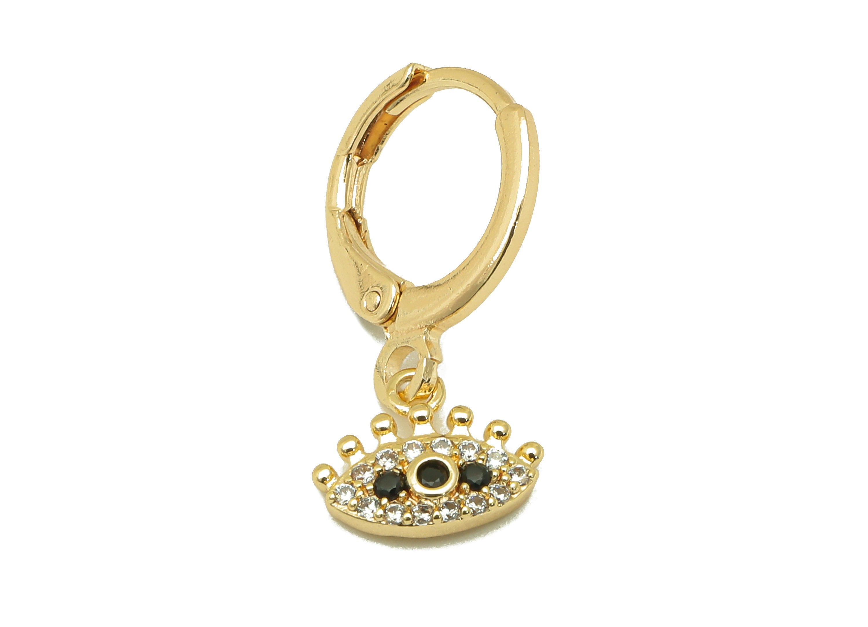 Brass Clasp Earring - Brass CZ Eye Lever back Earring Huggie - Cubic Zirconia Eye Hoop - 18K Real Gold Plating -21.8x 11x 1.99mm - RGP6103 - DOMEDBAZAAR