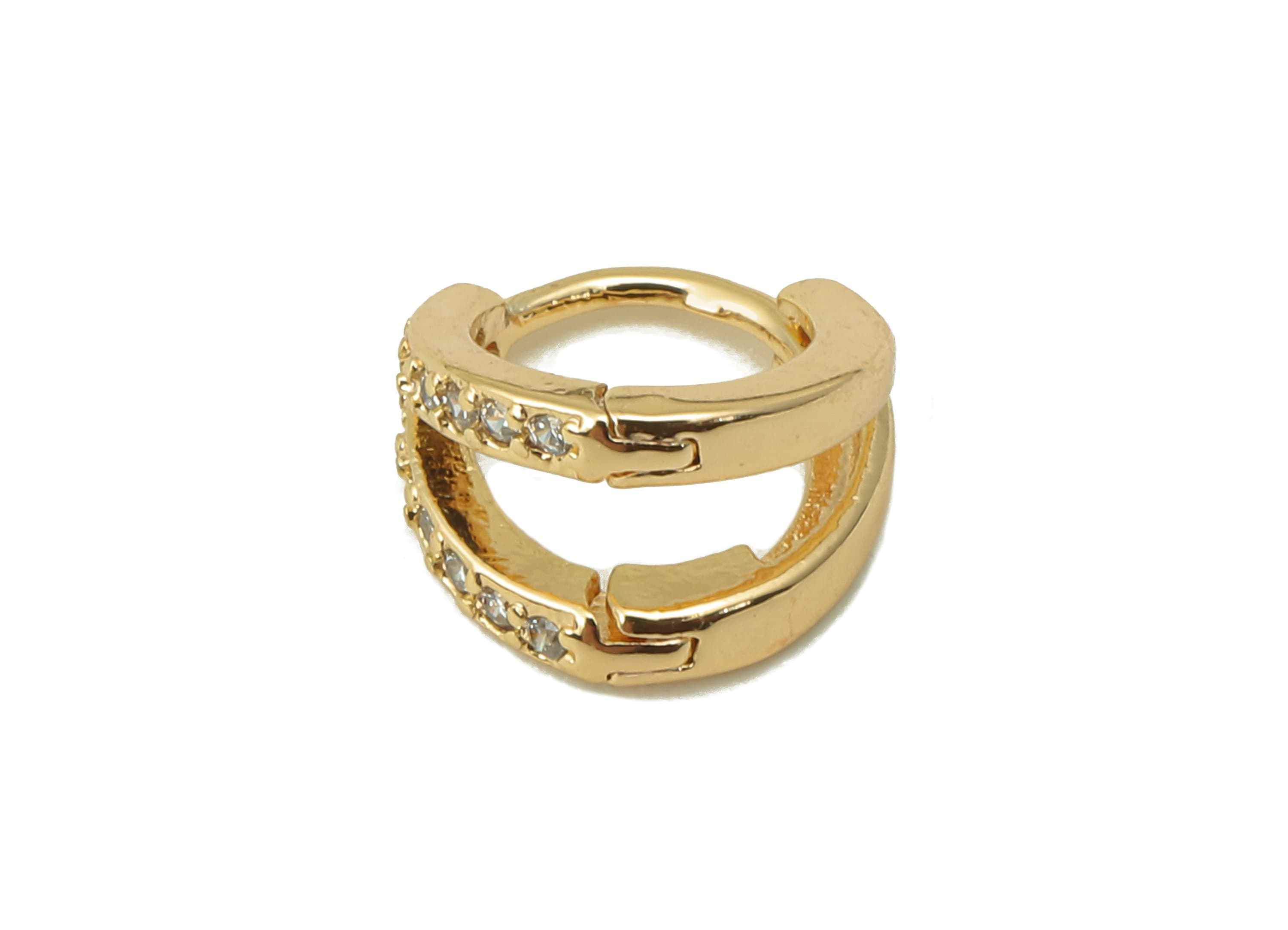 Brass Mini Round Earring Clasp - Cubic Zirconia CZ Hoop Clasp - Tiny Huggie Earring Clasp - 18K Real Gold Plating -9x 8.7x 1.64mm - RGP6105 - DOMEDBAZAAR