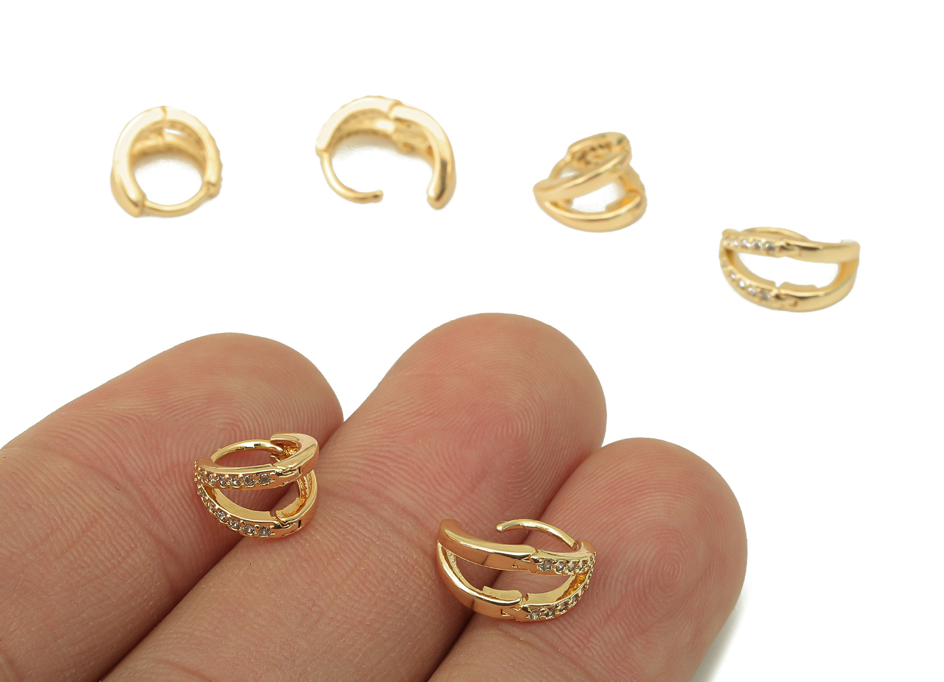 Brass Mini Round Earring Clasp - Cubic Zirconia CZ Hoop Clasp - Tiny Huggie Earring Clasp - 18K Real Gold Plating -9x 8.7x 1.64mm - RGP6105 - DOMEDBAZAAR