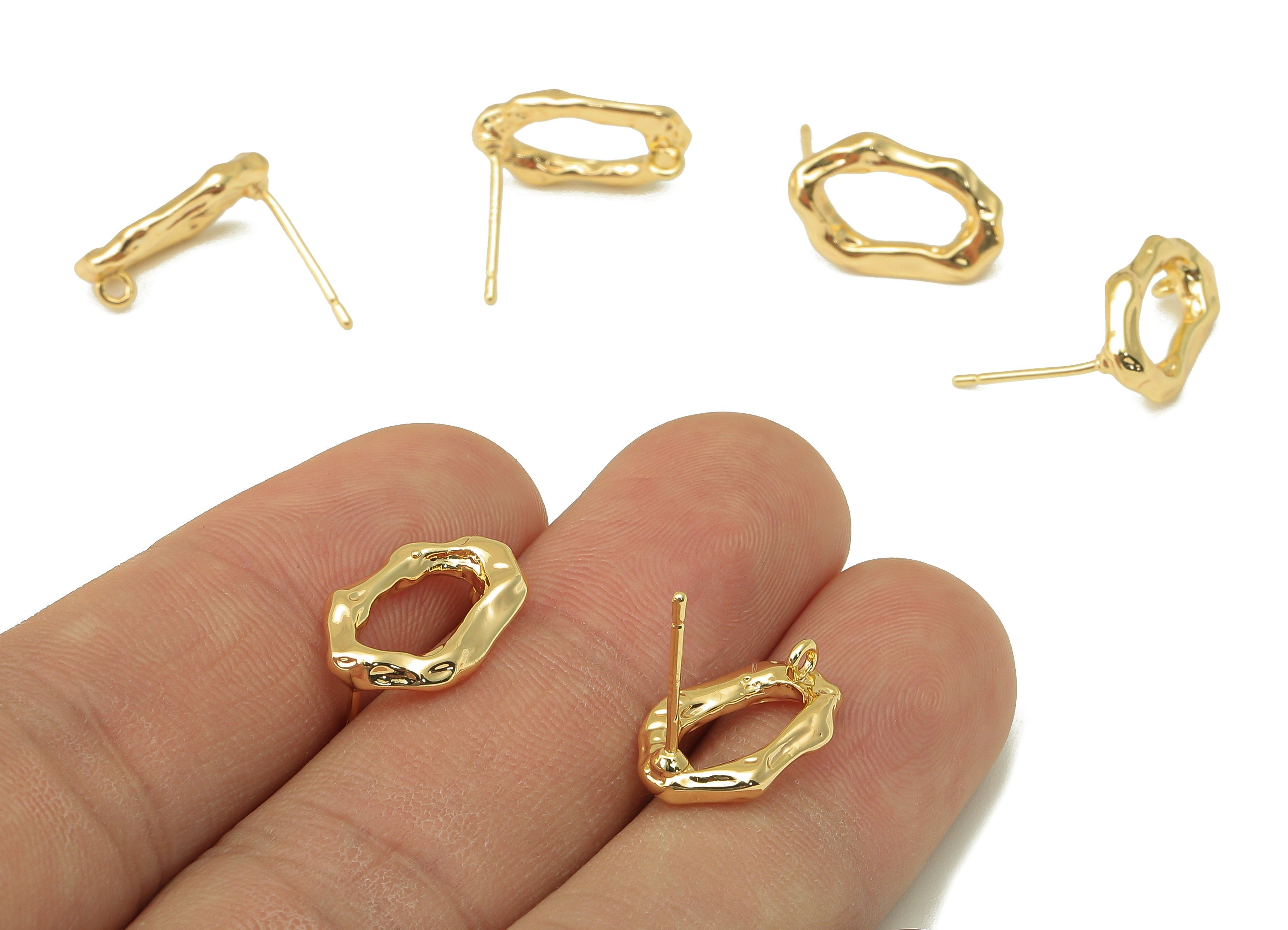 Brass Irregular Stud Earring - Brass Textured Earring Post - Gold Geometry Earring Post - 18K Real Gold Plating -15.85x 10x 2.31mm - RGP6111 - DOMEDBAZAAR