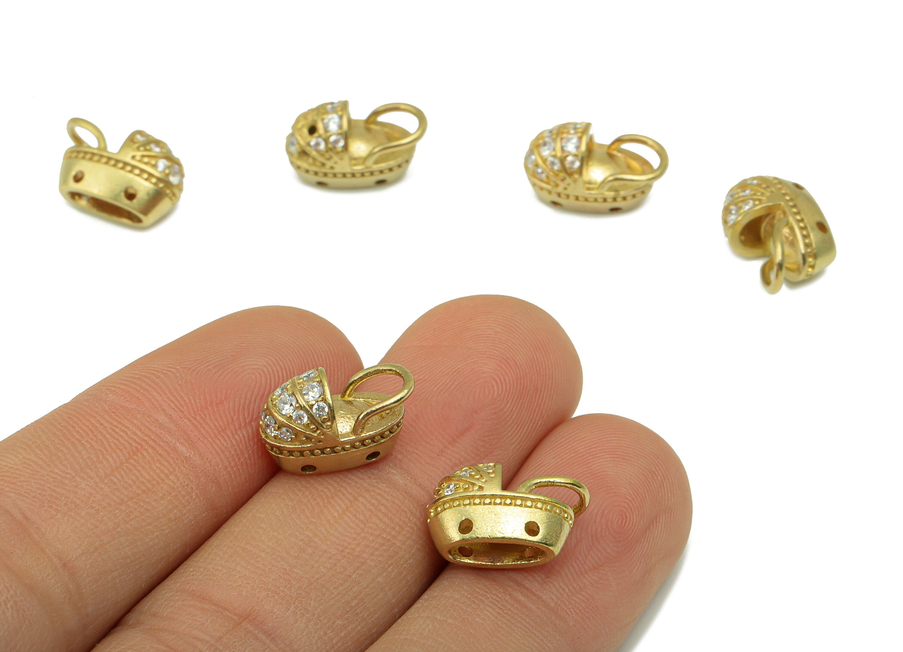 Brass CZ Clog Charm -Raw Brass Bracelet Charm -Cubic Zirconia - For Necklace - For Bracelet -Jewelry supplies-12 x9 x5.38mm-PP8412 - DOMEDBAZAAR