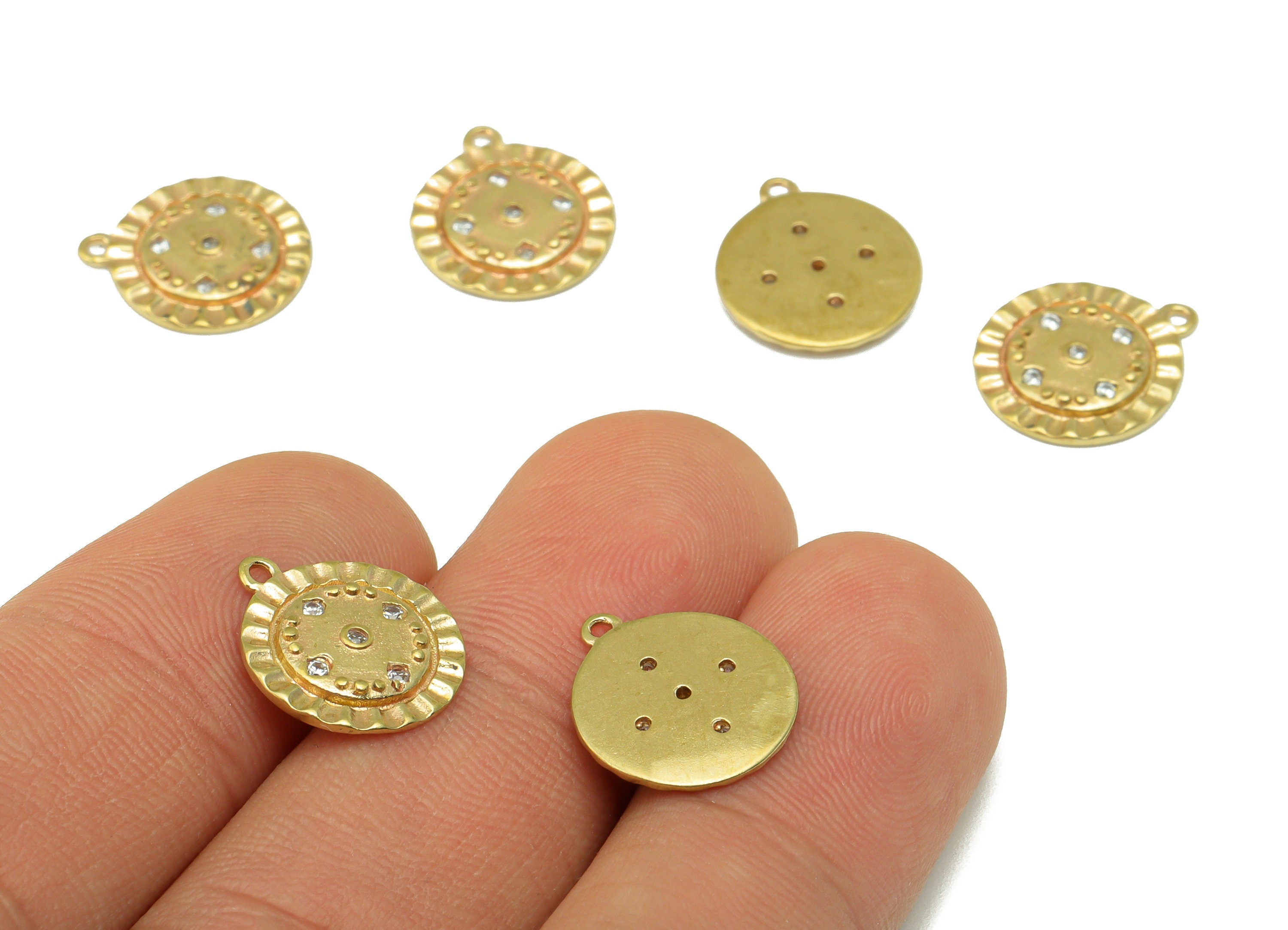 Brass Round Charm - Brass Cubic Zirconia Charm - Lace Dot Earring Charm - For Necklace - CZ Charm - 14.54 x 12.56 x 1.65mm- PP8408 - DOMEDBAZAAR