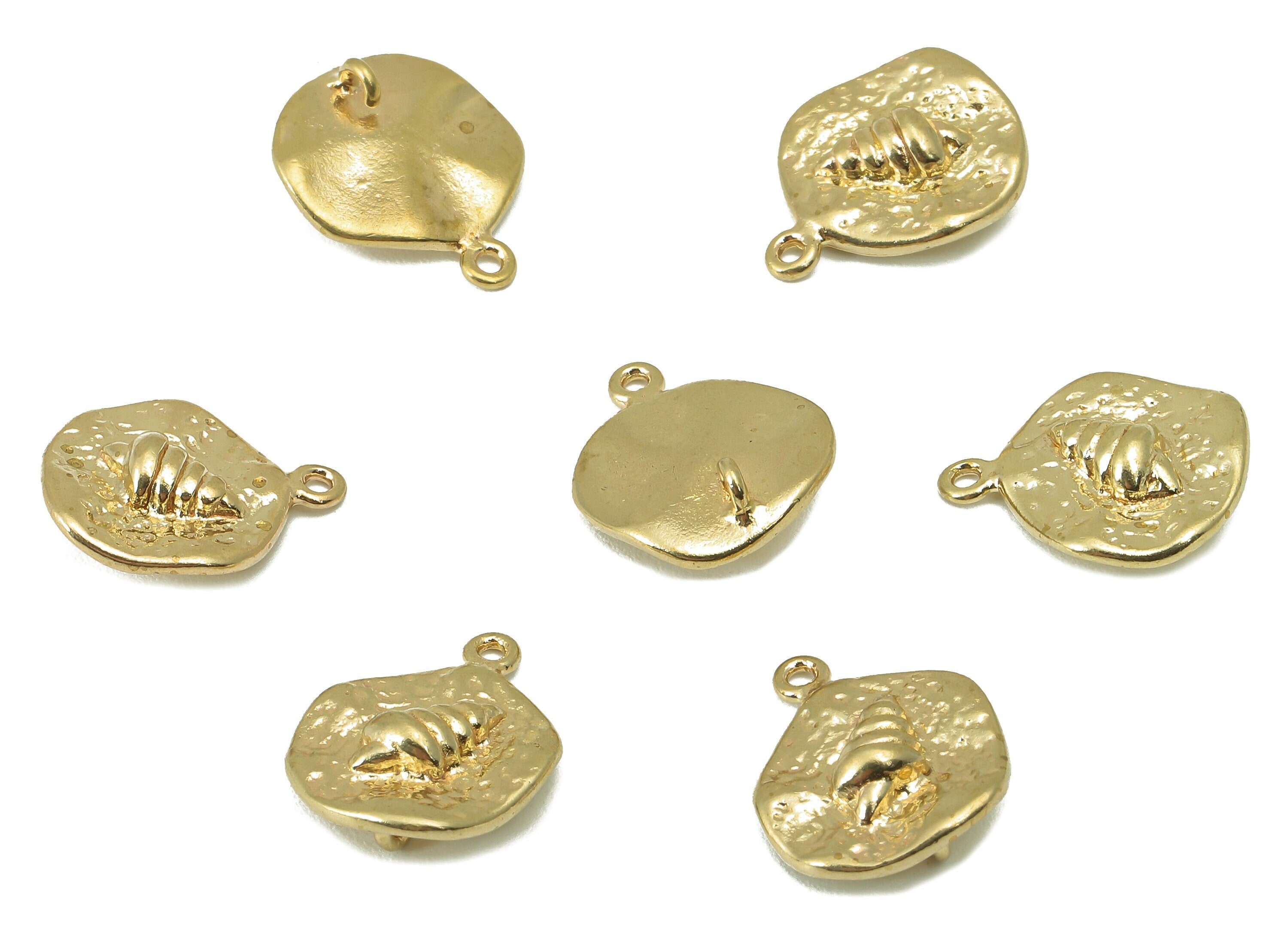 Brass Round Earring Charm-Raw Brass Bent Round Pendant-Whelk Seashell Charm-DIY Jewelry Making Supplies-14x12x 3.43mm-PP8278 - DOMEDBAZAAR