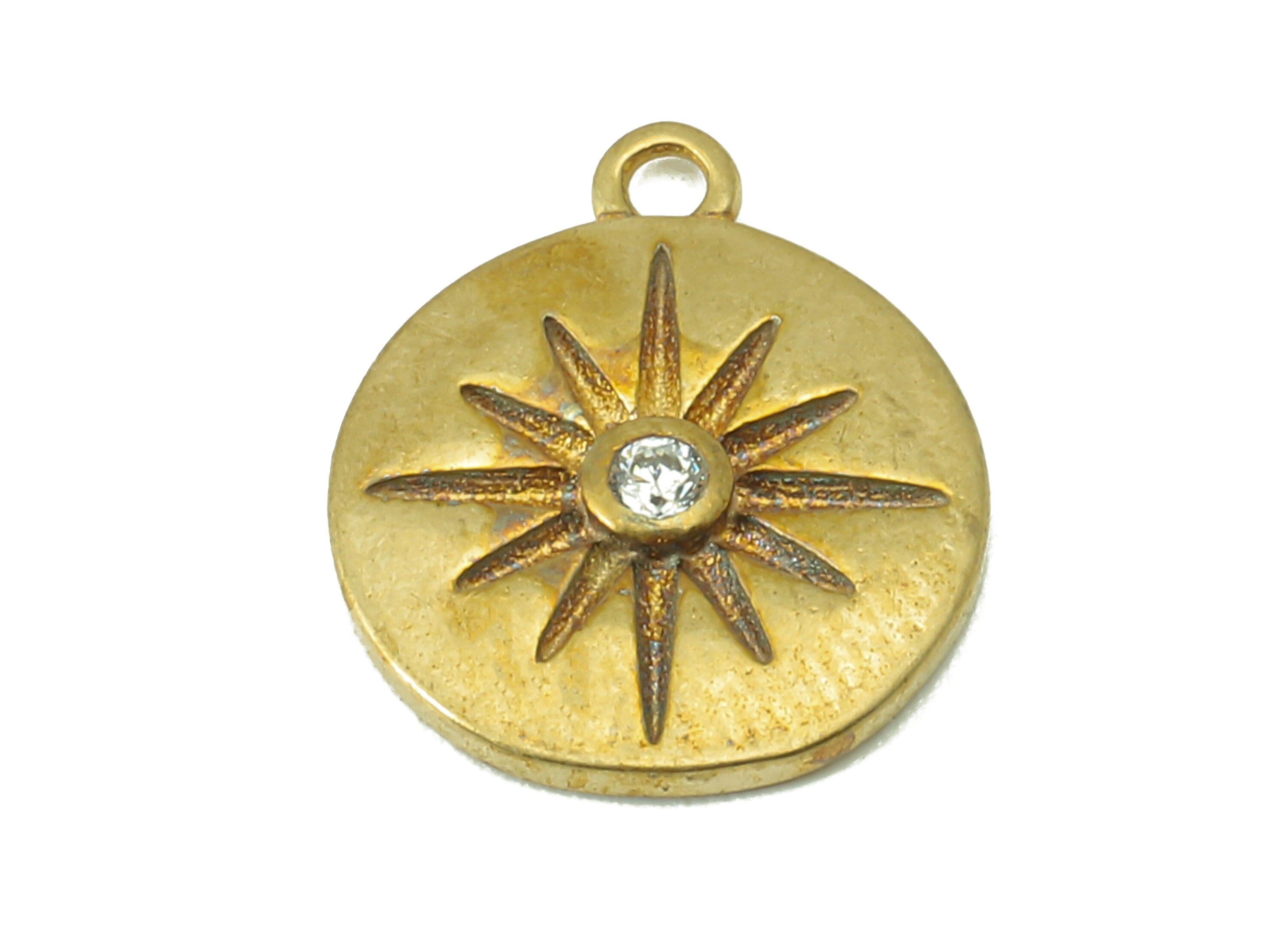Brass Round Earring - Raw Brass Bent Round Pendant-Cubic Zircon -Star Charm -Jewelry Making Supplies-13 x11x 1.28mm-PP8269 - DOMEDBAZAAR