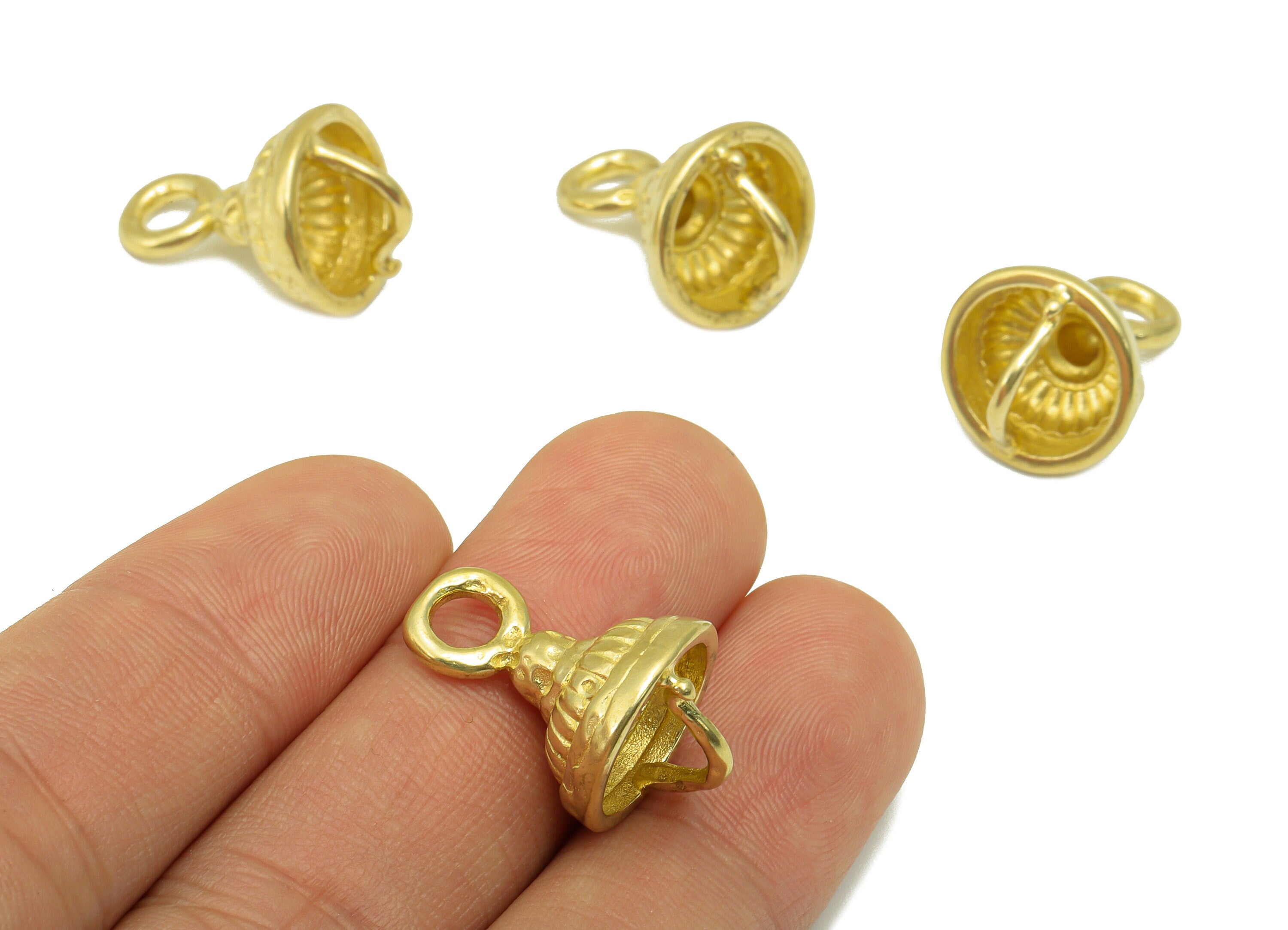 Brass Bell Earring Charm - Raw Brass Clock Ring Charm For Pendant - Cubic Bell - Jewelry Making - 24 x15x1.55mm-PP8429 - DOMEDBAZAAR