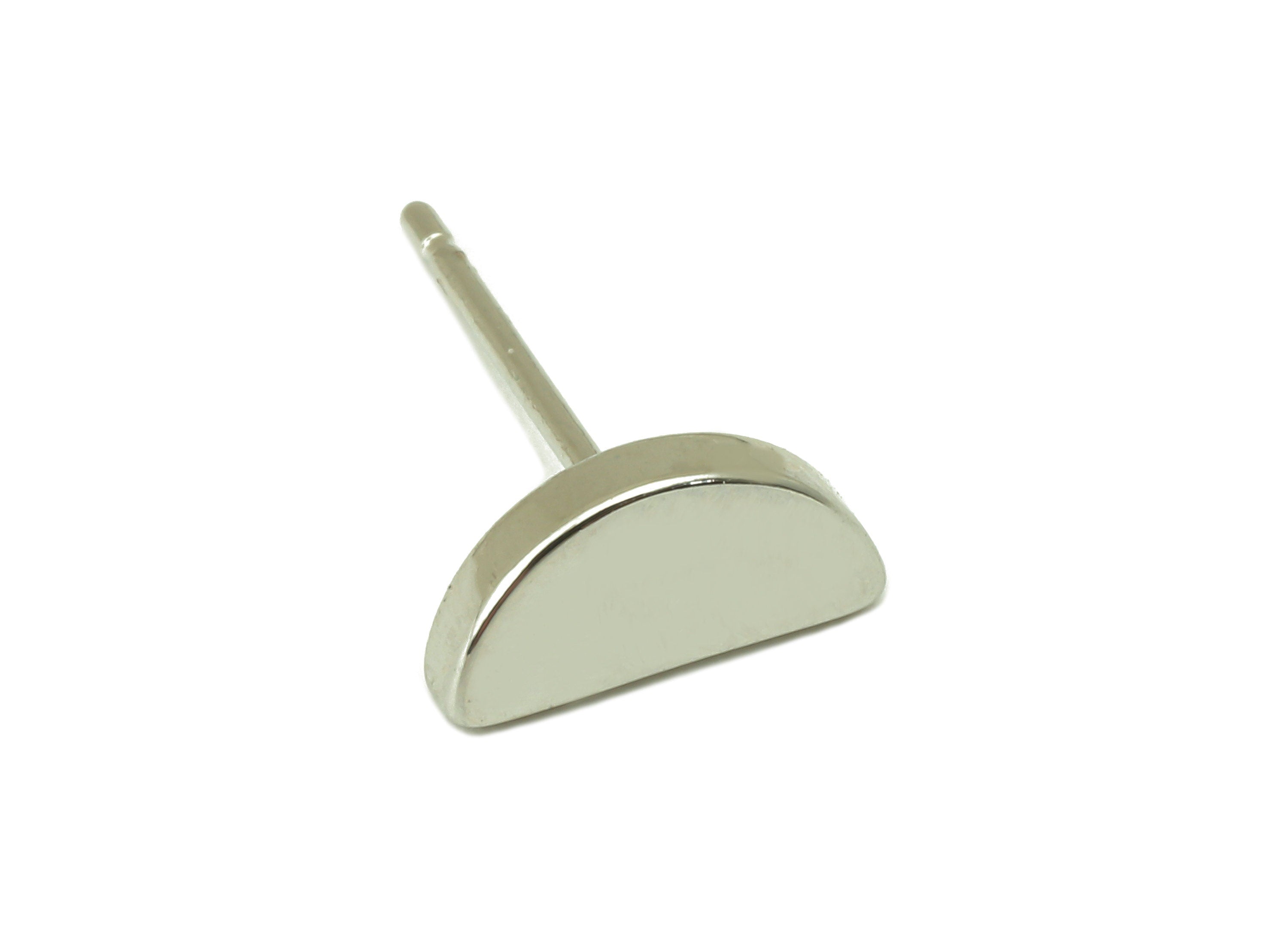 Silver Semicircle Earring Stud - Half Moon Earring Post - Thick Arch Stud Earrings- 18K Real White Gold Plated - 10x5x2mm-RGP5924S - DOMEDBAZAAR