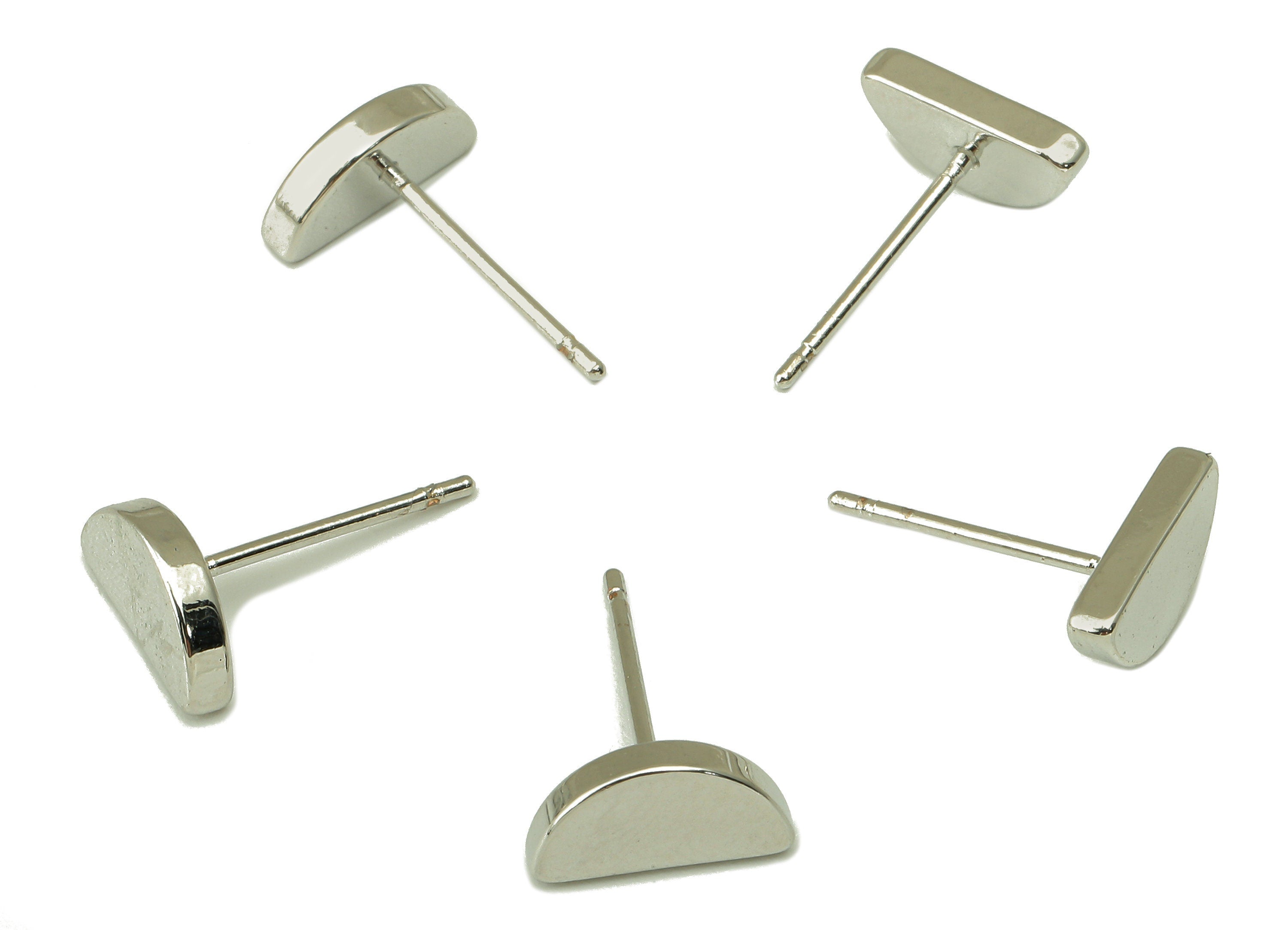 Silver Semicircle Earring Stud - Half Moon Earring Post - Thick Arch Stud Earrings- 18K Real White Gold Plated - 10x5x2mm-RGP5924S - DOMEDBAZAAR