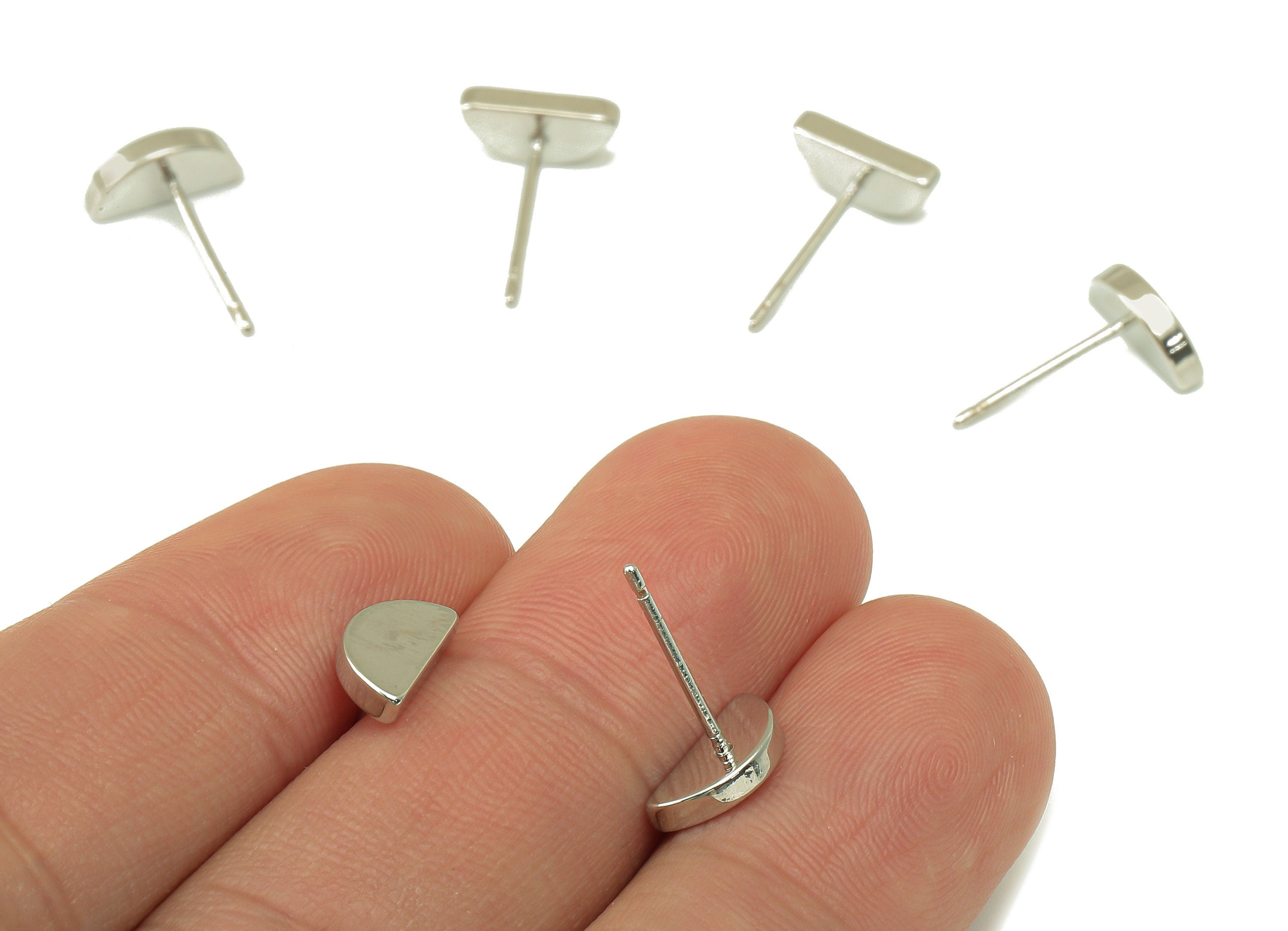 Silver Semicircle Earring Stud - Half Moon Earring Post - Thick Arch Stud Earrings- 18K Real White Gold Plated - 10x5x2mm-RGP5924S - DOMEDBAZAAR