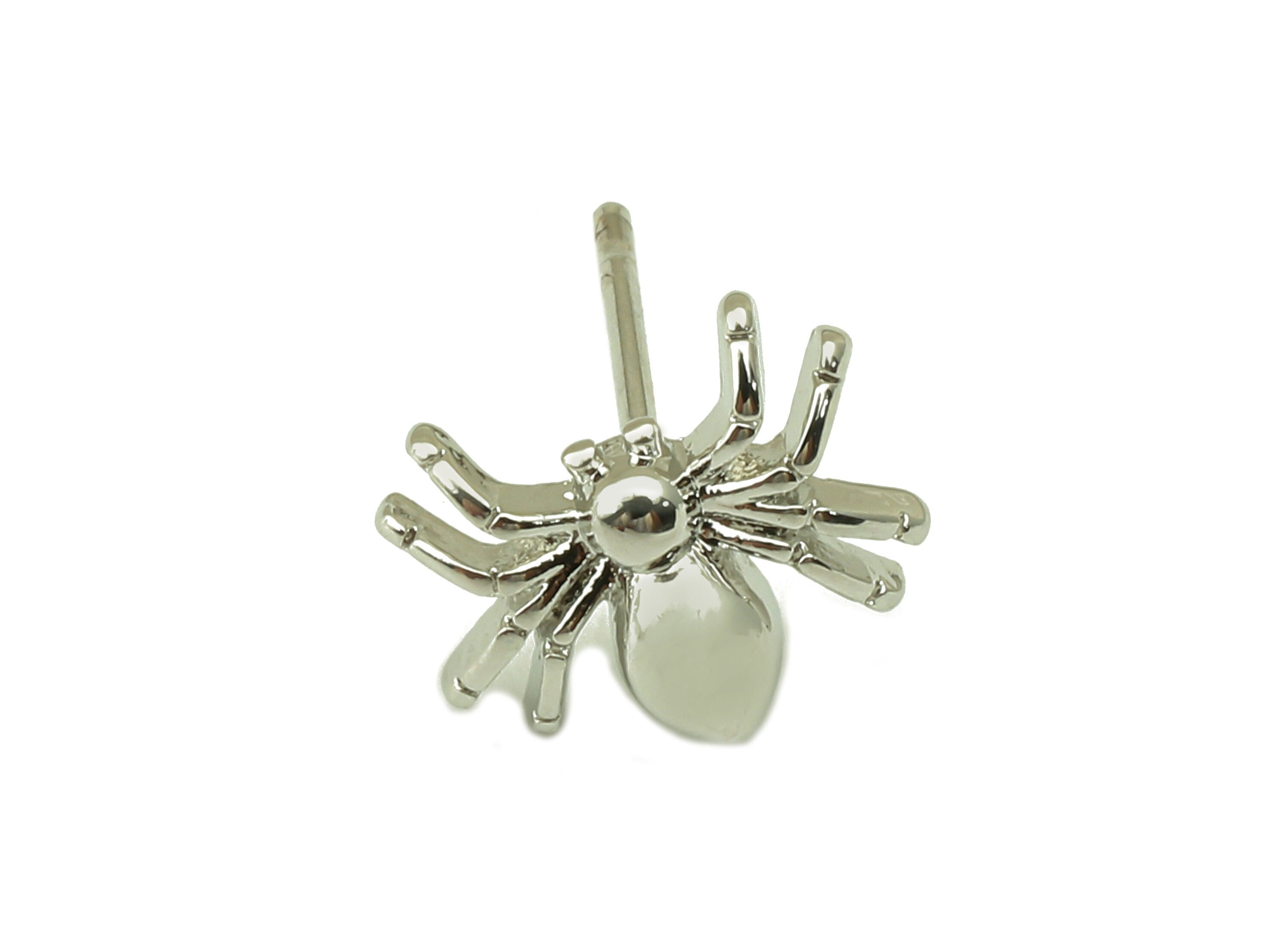 Silver Spider Earring Stud - Animal Earrings - Steel Stud - Earring Post -18K Real White Gold Plated - Jewelry Supplies-10x7.5x1mm-RGP5927S. - DOMEDBAZAAR