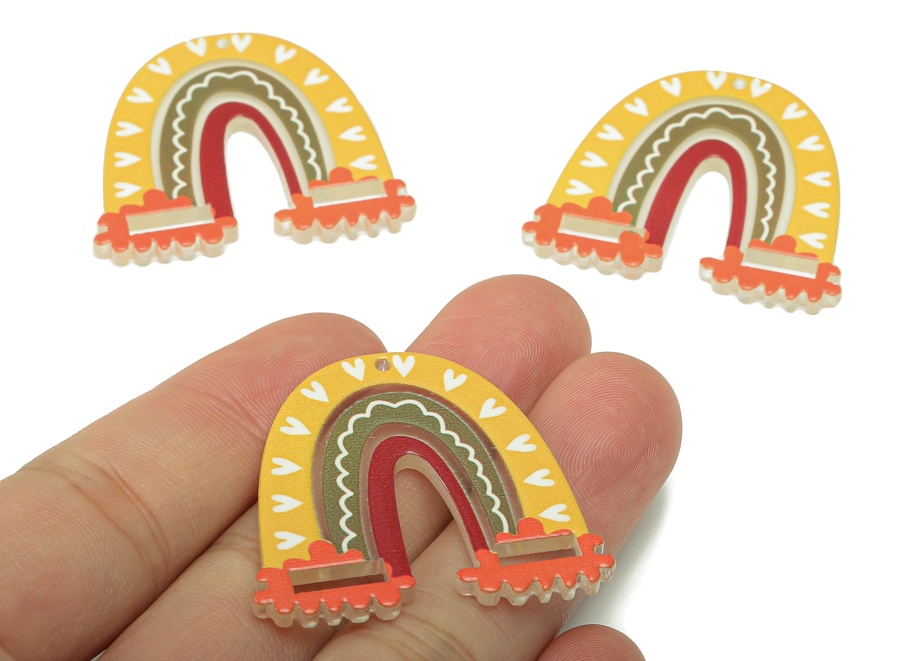 Acrylic Rainbow Pendant - Acrylic Rainbow Earring Charms - Earring Findings - Jewelry Making Supplies - 35.11 x 38.54 x 2.81mm - AC2588E - DOMEDBAZAAR