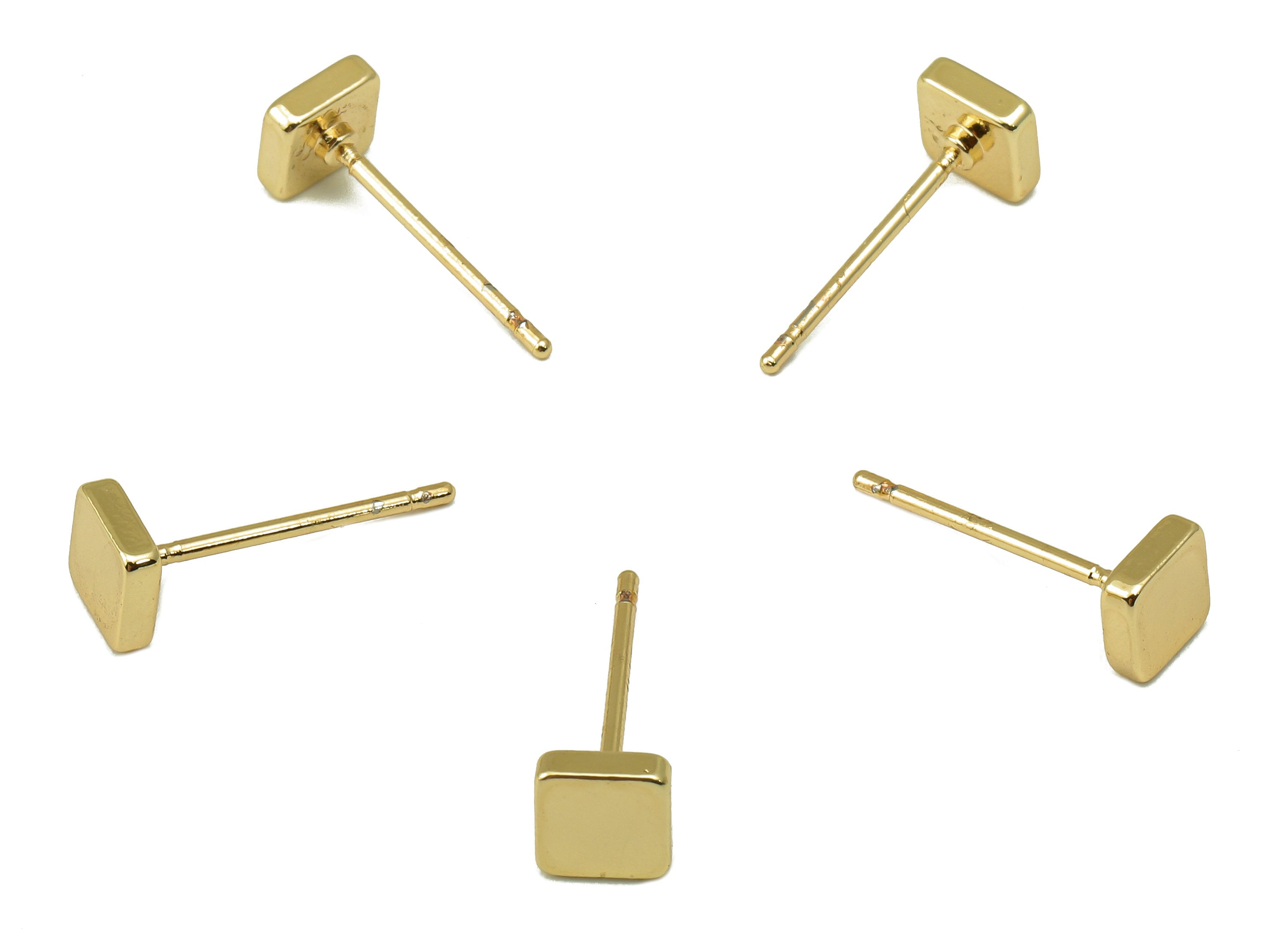 Brass Square Earring Stud - Cubic Steel Stud - Earring Post -18K Real Gold Plated - Jewelry Supplies-Earring Findings-5x5x2mm-RGP5929G - DOMEDBAZAAR