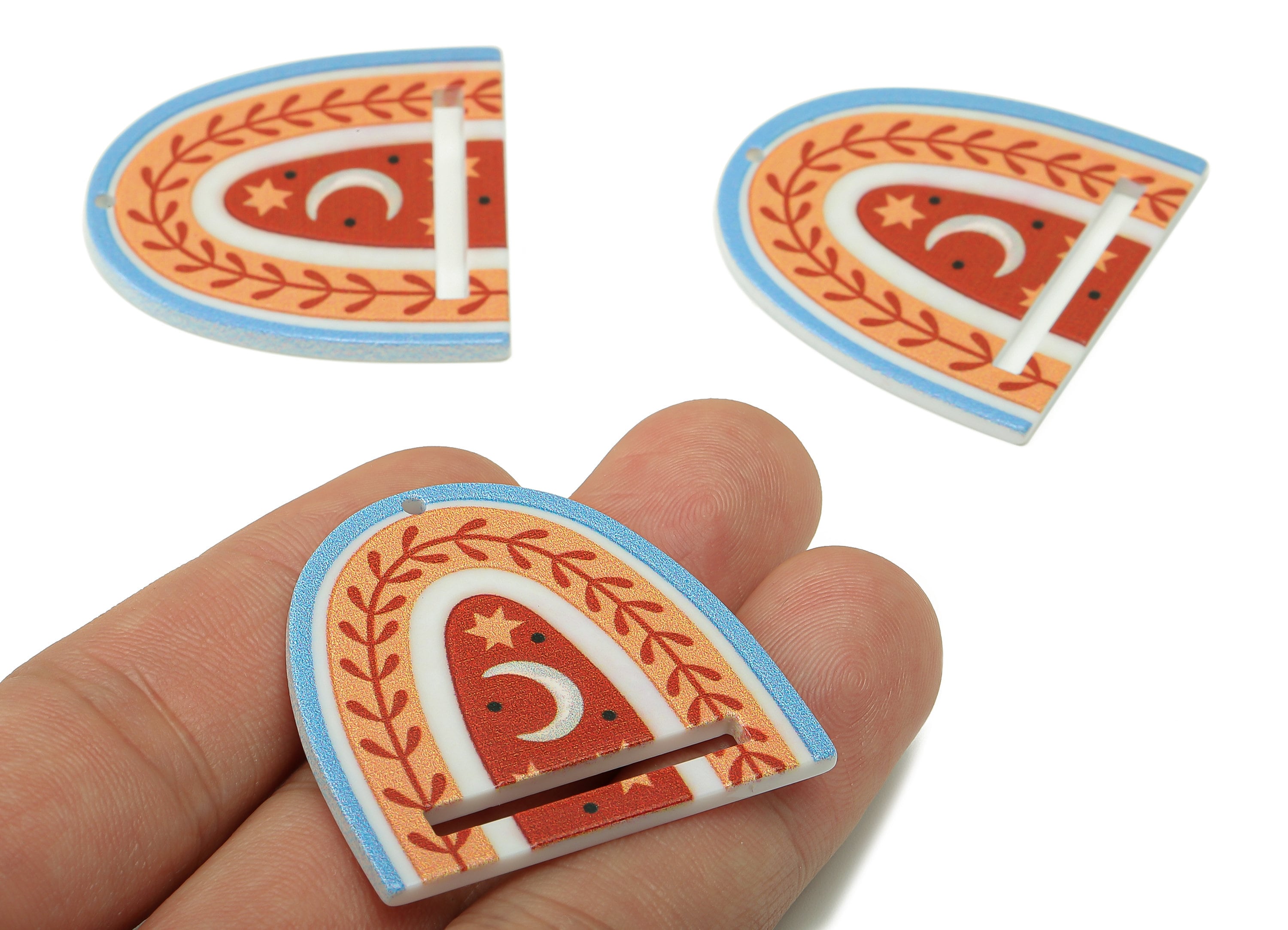 Acrylic Rainbow Crescent Pendant - Acrylic Rainbow Star Earring Charm - Earring Finding - Jewelry Making Supplies -36.62x 37.2x2mm - AC2589D - DOMEDBAZAAR