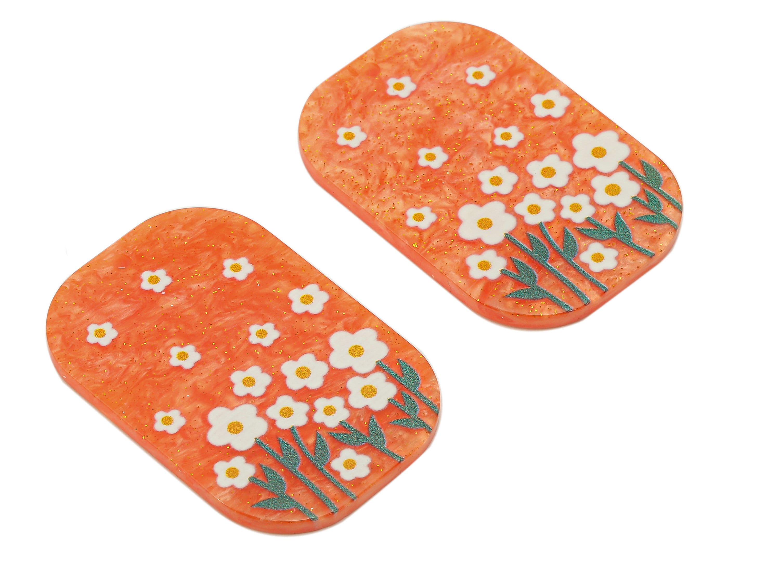 Rectangle Acrylic Charm - Orange Flower Pendant Charm – Rectangle Flower Earring Charm – DIY Jewelry Making Supplies 38.9x 26x2.2mm - AC2596 - DOMEDBAZAAR
