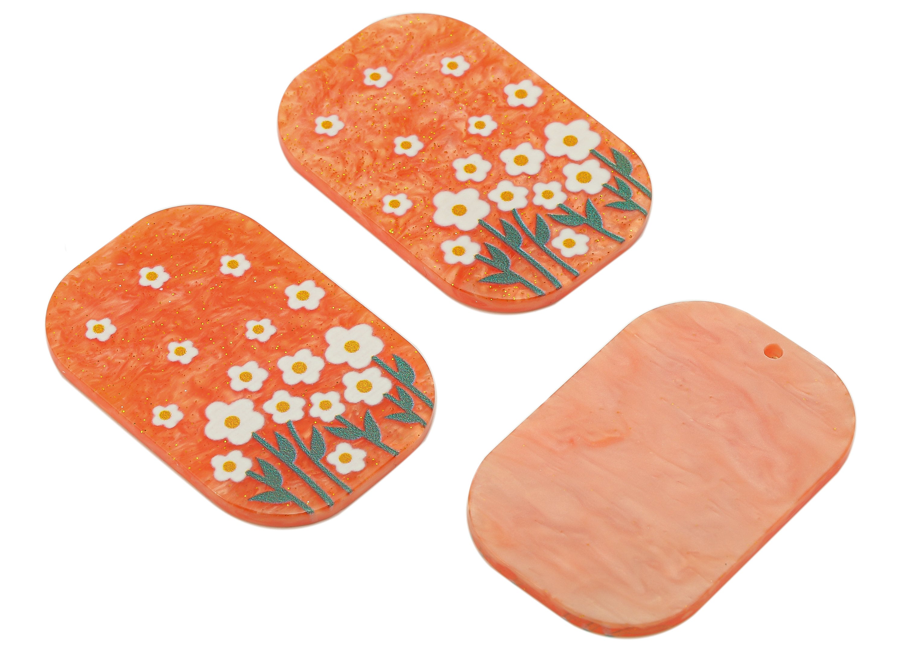 Rectangle Acrylic Charm - Orange Flower Pendant Charm – Rectangle Flower Earring Charm – DIY Jewelry Making Supplies 38.9x 26x2.2mm - AC2596 - DOMEDBAZAAR