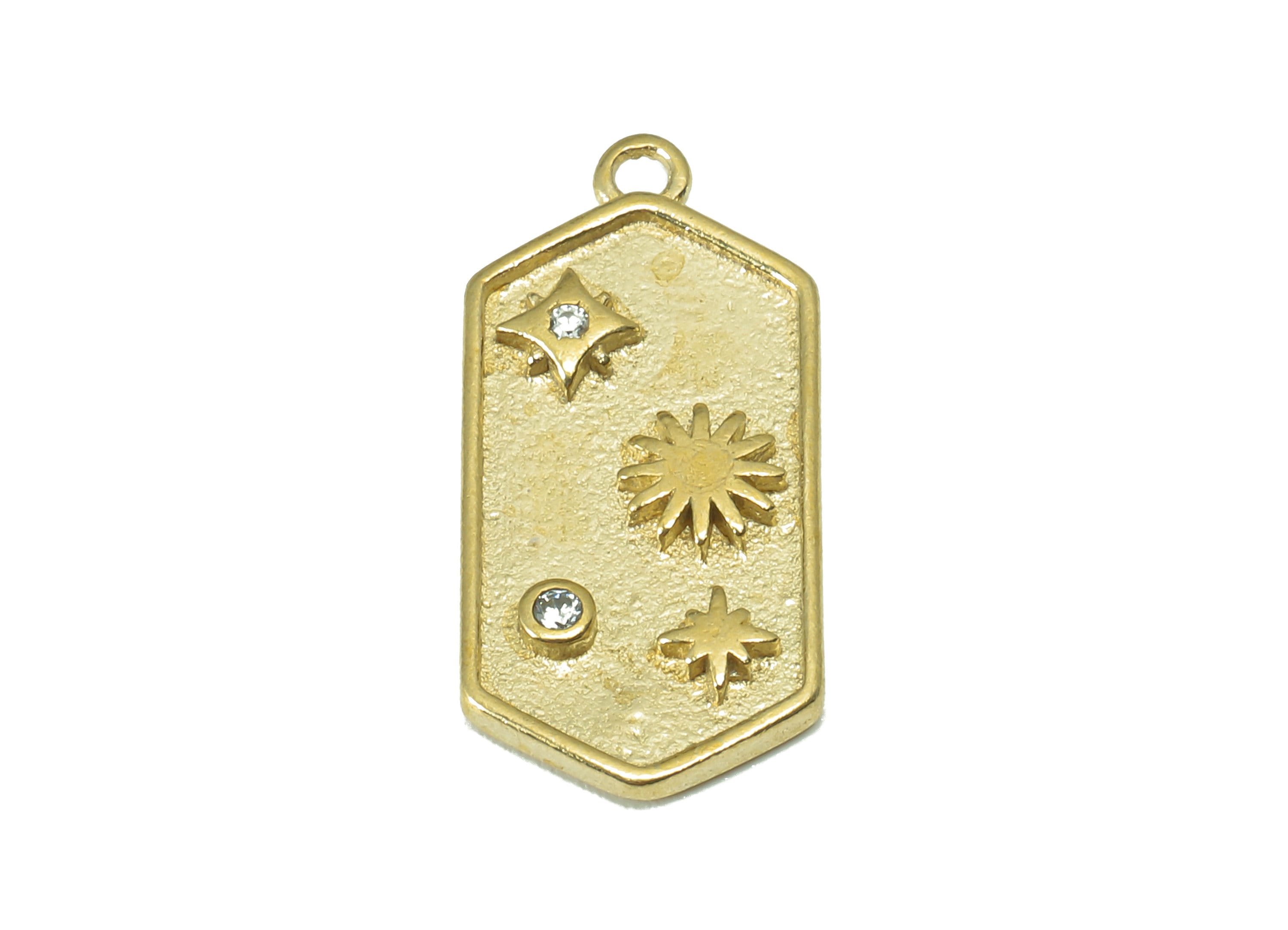 Brass long Hexagon Earring - Raw Brass Star Pendant - Cubic Zircons - Earring Charm - Jewelry Making Supplies -21 x9 x1.98mm-PP8321 - DOMEDBAZAAR