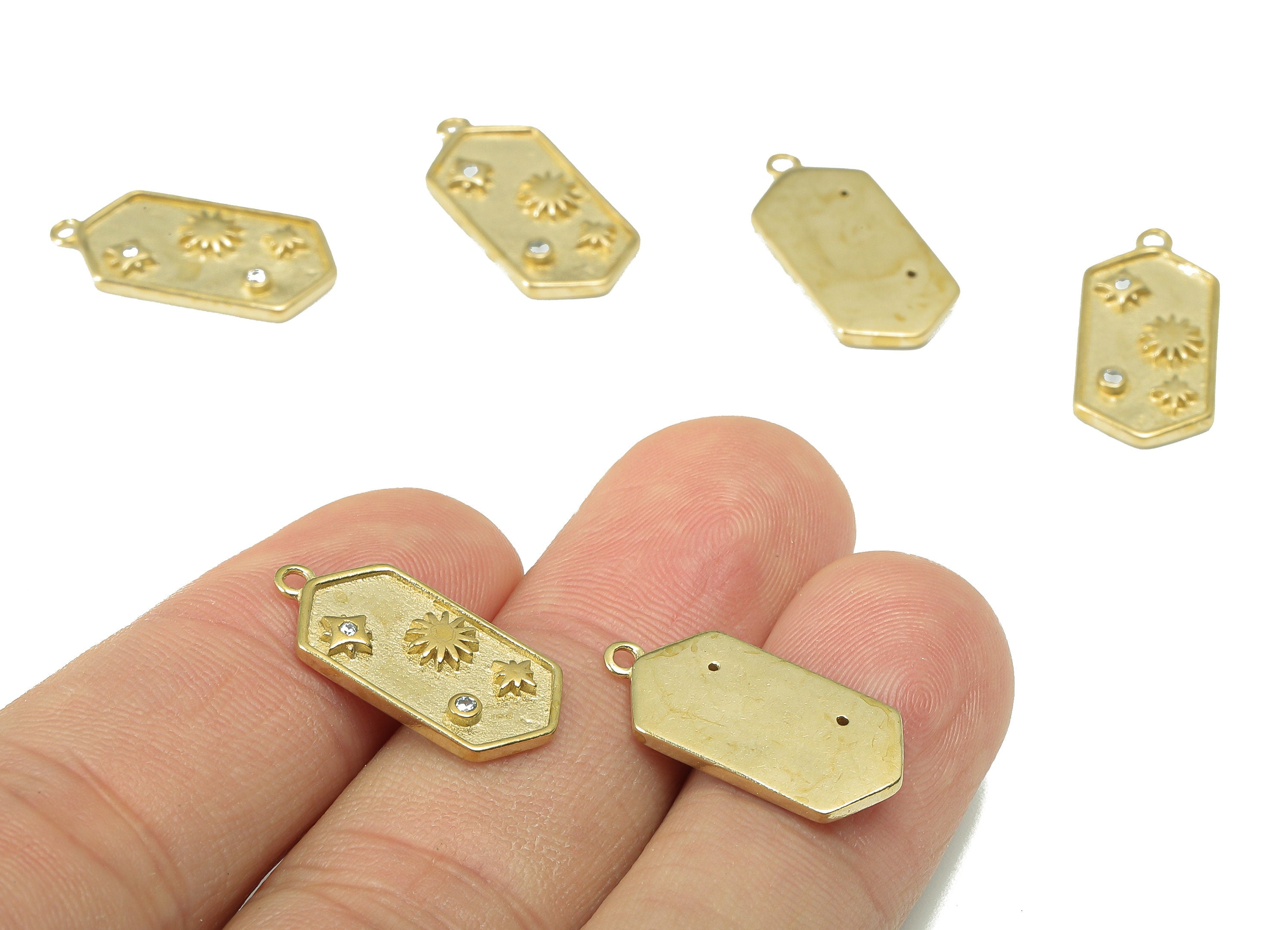 Brass long Hexagon Earring - Raw Brass Star Pendant - Cubic Zircons - Earring Charm - Jewelry Making Supplies -21 x9 x1.98mm-PP8321 - DOMEDBAZAAR