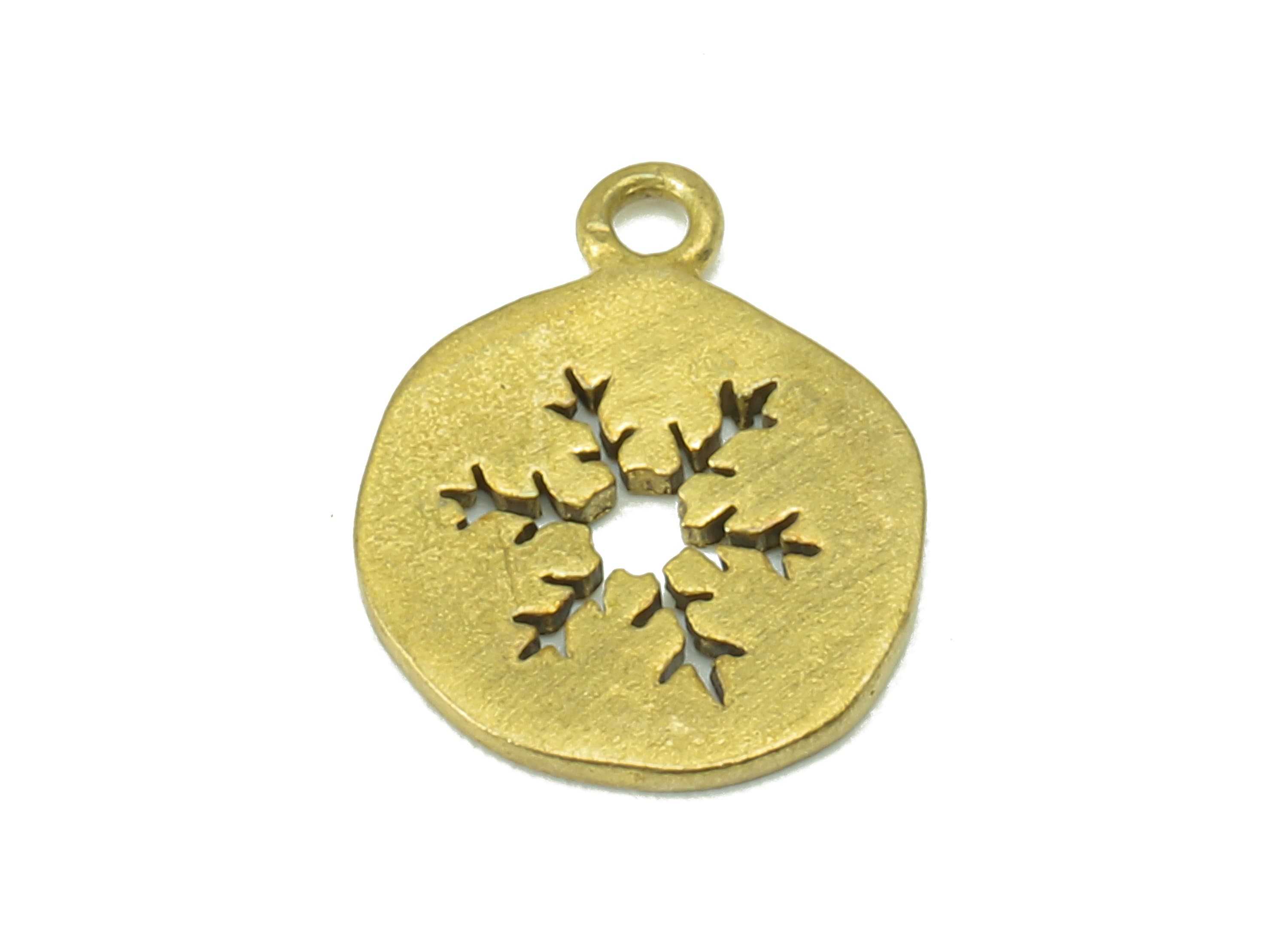 Brass Round Earring - Raw Brass Snowflake Pendant-Winter Charm-Earring Charms - For Necklace - Jewelry Supplie -12x 10 x 0.79mm-PP8312 - DOMEDBAZAAR