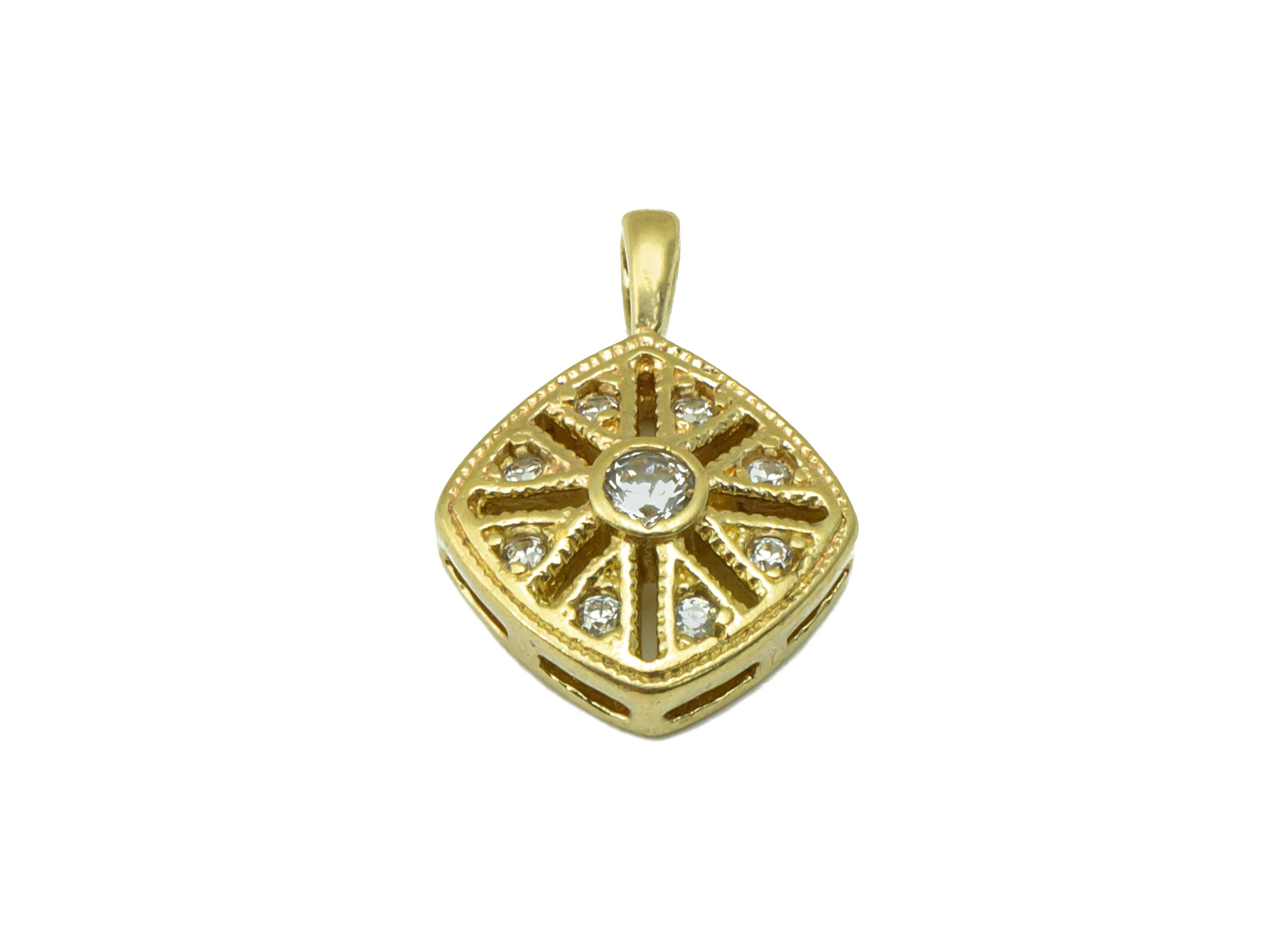 Brass Square Earring Charm - Brass Hollow CZ Charm -Cubic Zirconia Textured Pendant - jewelry supplies - 15.72 x 11.2 x 0.85mm - PP8527 - DOMEDBAZAAR