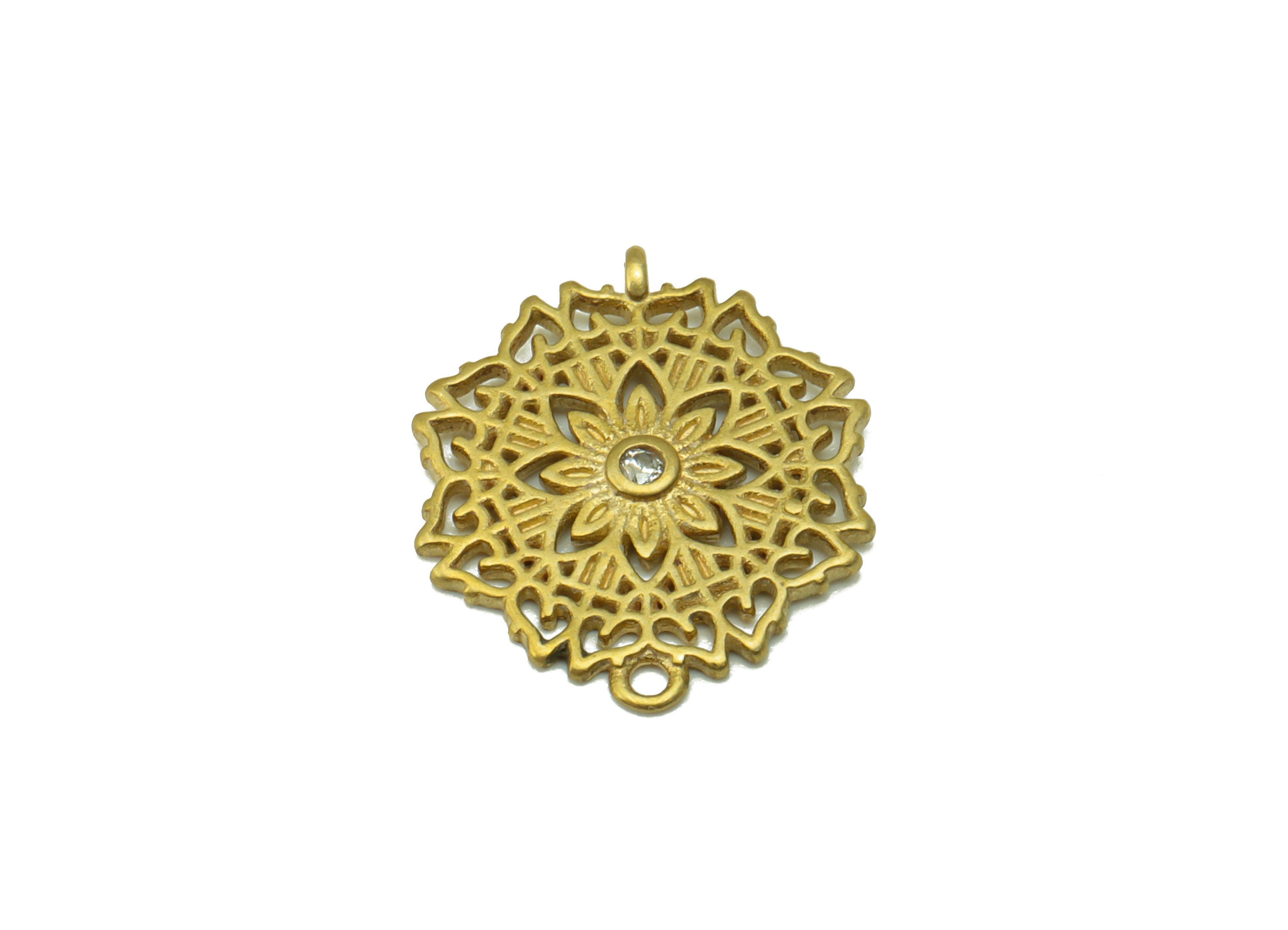 Brass Flower Connector - Brass CZ lotus Connector -Cubic Zirconia Flower Charm - jewelry supplies -For Bracelet- 16.49 x 14x 1.33mm - PP8536 - DOMEDBAZAAR